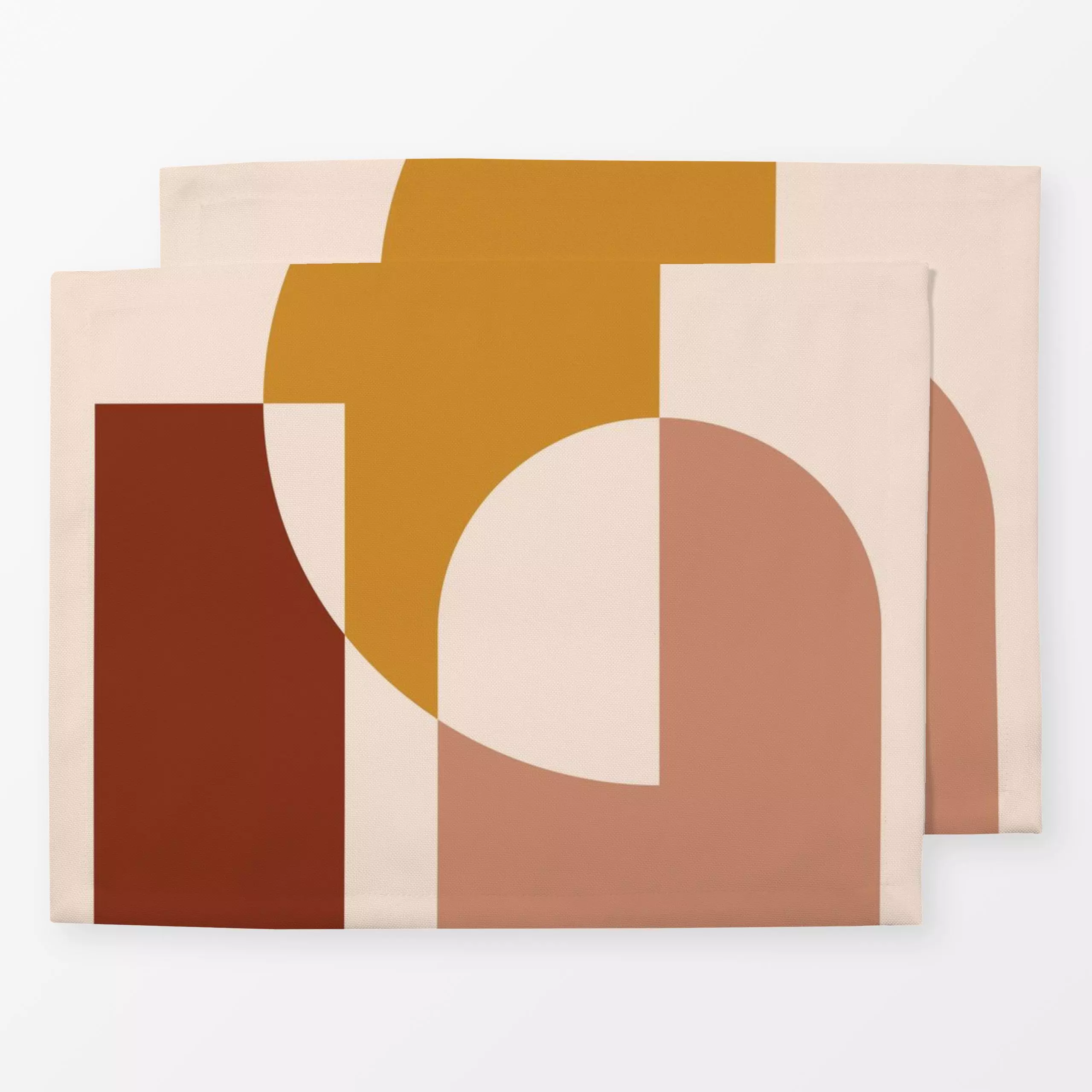 Tischset Geomeform 02 - Symbole & Muster - von „BOUDOIR BOBO"; abstrakt, rosa, Geometrisch, beige, formen, senfgelb, gerunde...