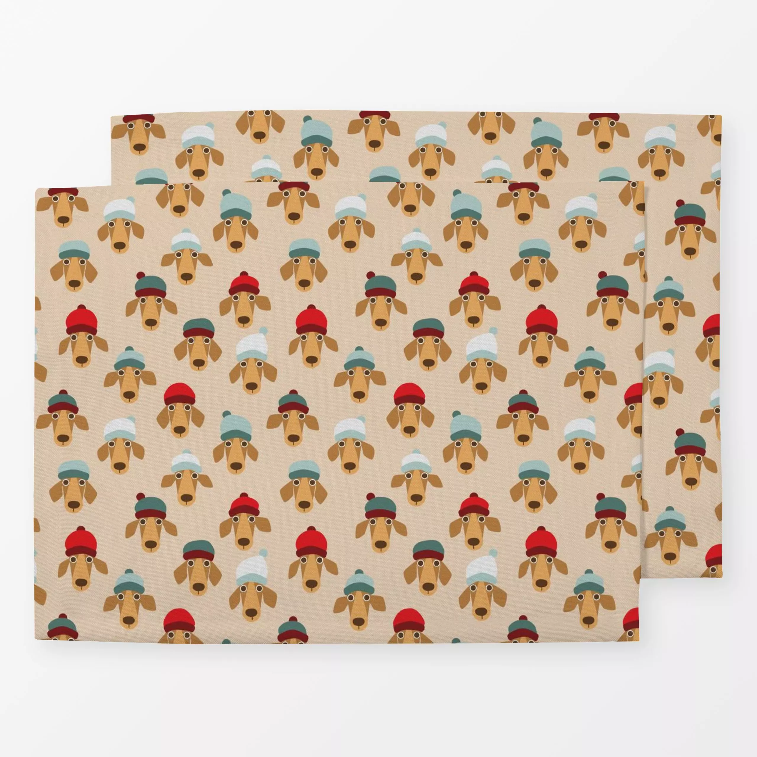 Tischset Hunnen mit Hüten - Tiere, Weihnachten - von „Heleen van Buul"; Kinder, Weihnachten, weihnachtlich, Haustiere, Kinde...