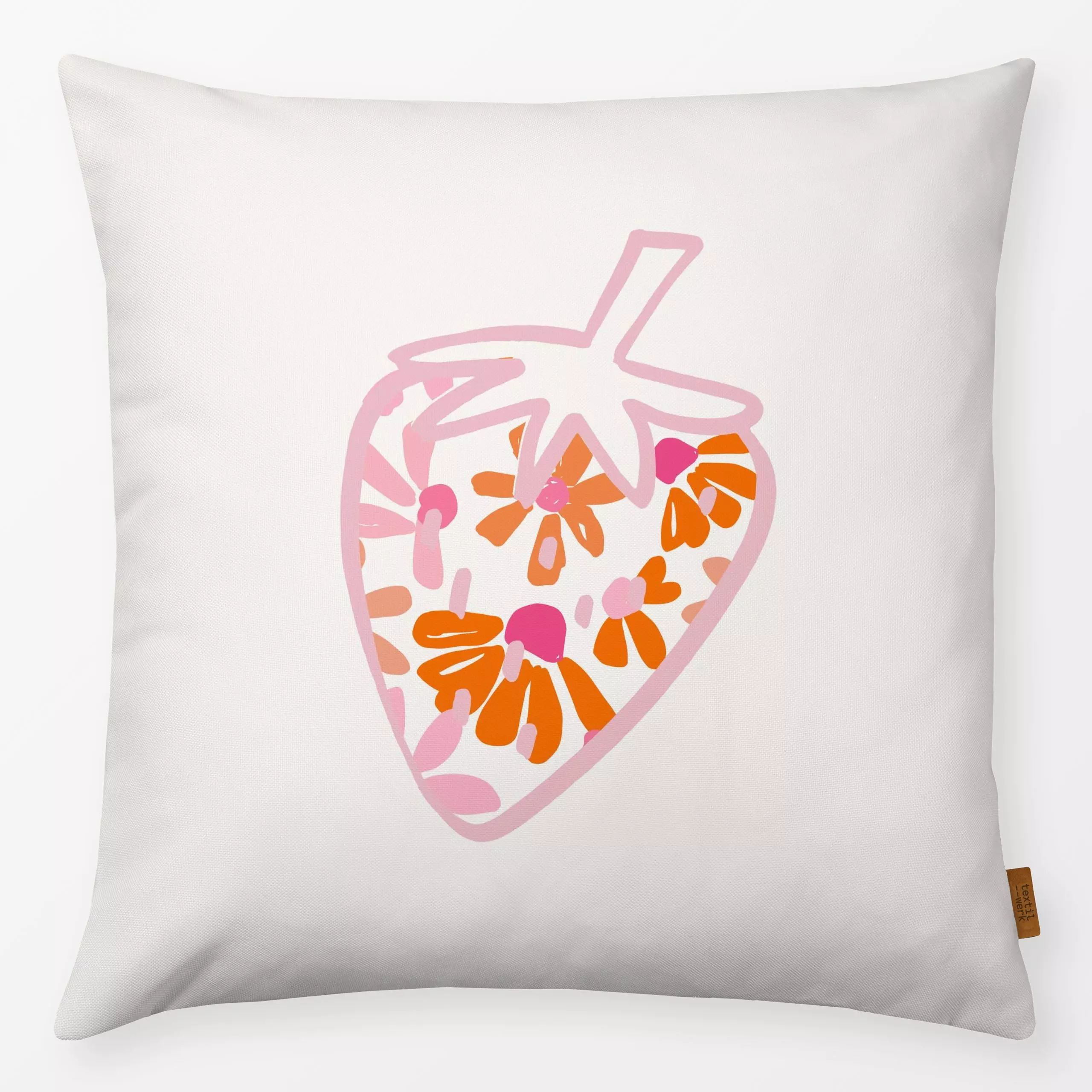 Kissen Erdbeere Blumen rosa - Blumen & Florales, Sommer, Früchte - von „Kruth Design"; Blumen, Garten, Erdbeeren, outdoor, G...
