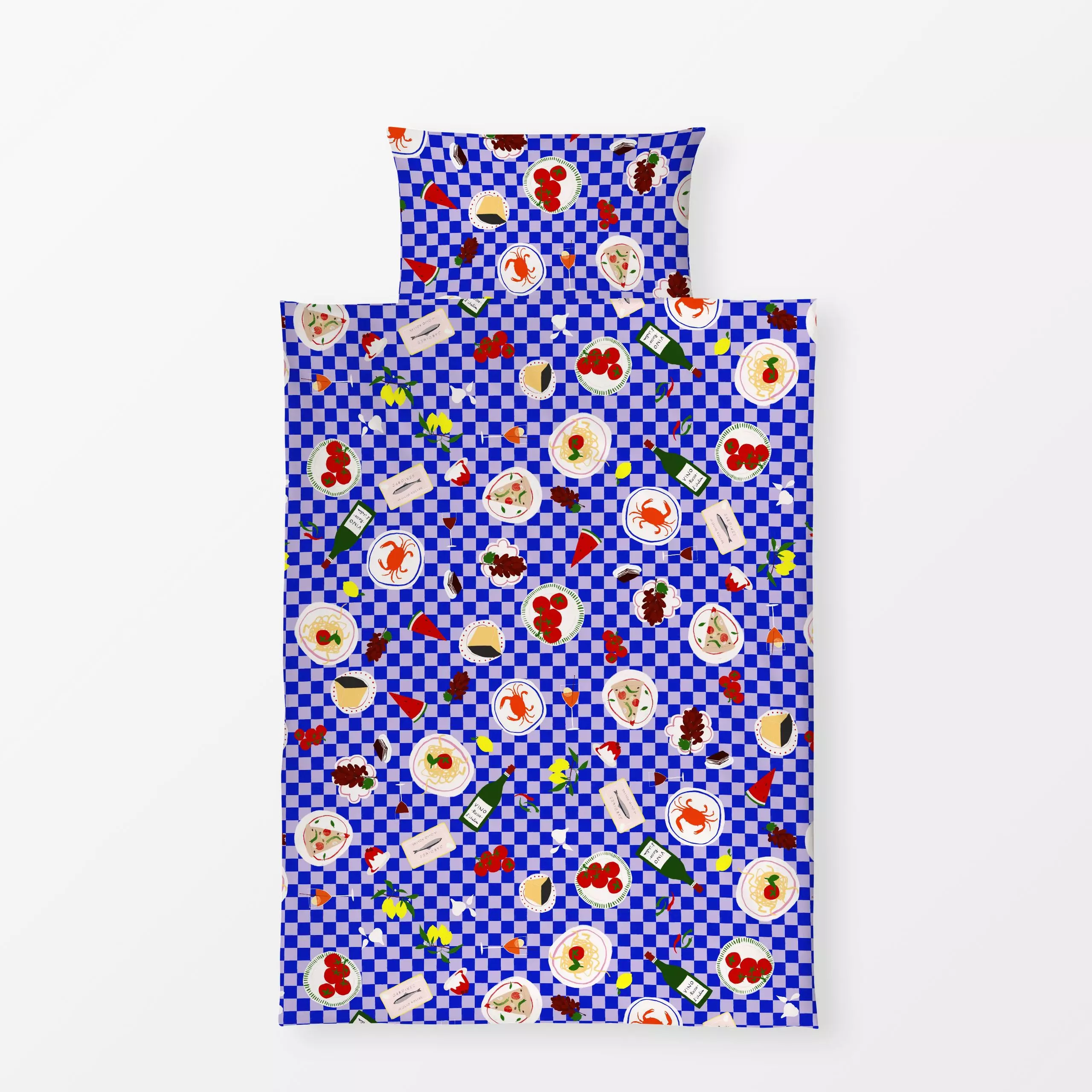 Bettwäsche Tischszene Karo Blau - Küche, Essen & Trinken - von „Sophie Augustin Illustration"; Illustration, Sommer, grafisc...