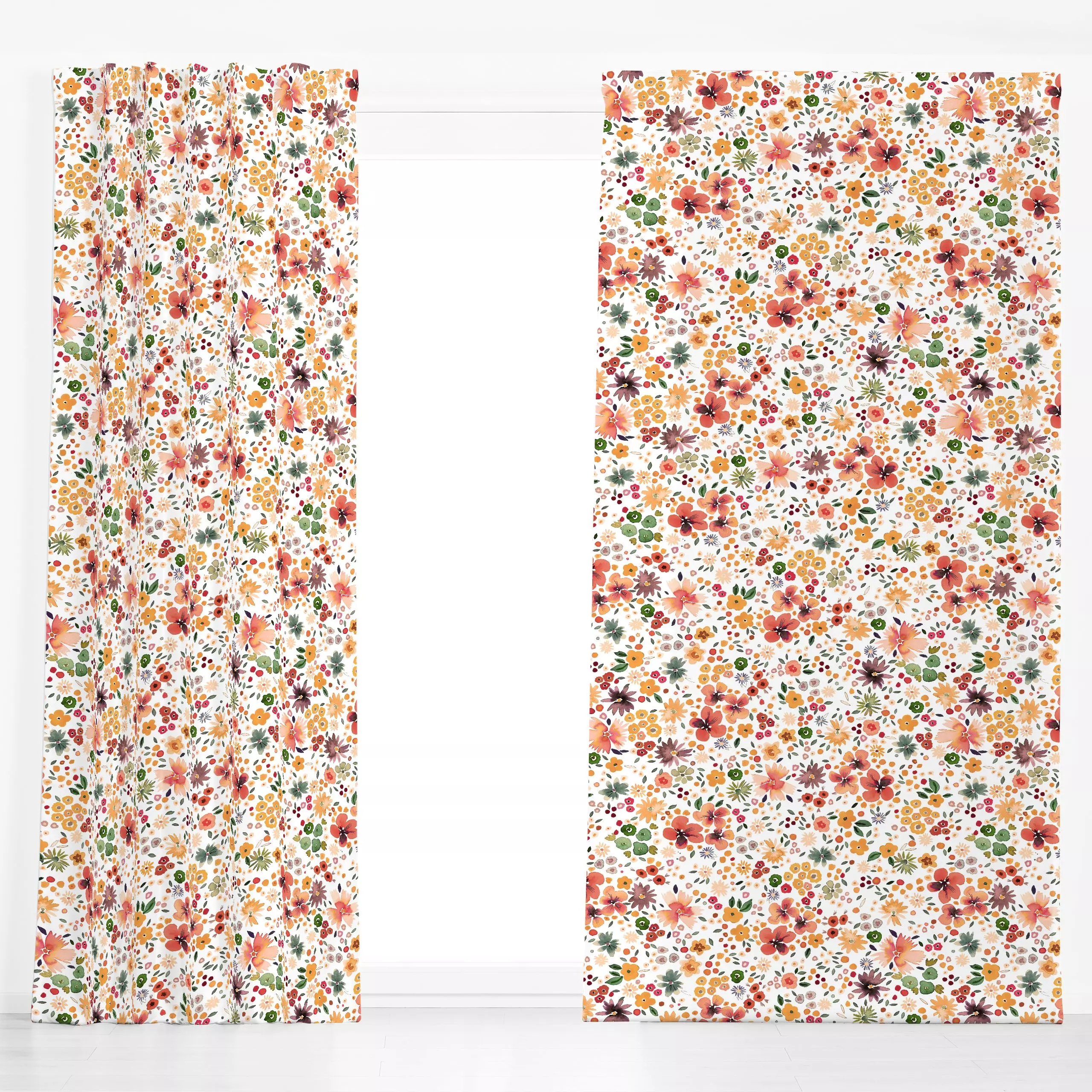 Dekovorhang Millefleurs White Autumn - Blumen & Florales, Herbst, Pflanzen & Botanik - von „Ninola Design "; boho, Blumen, C...