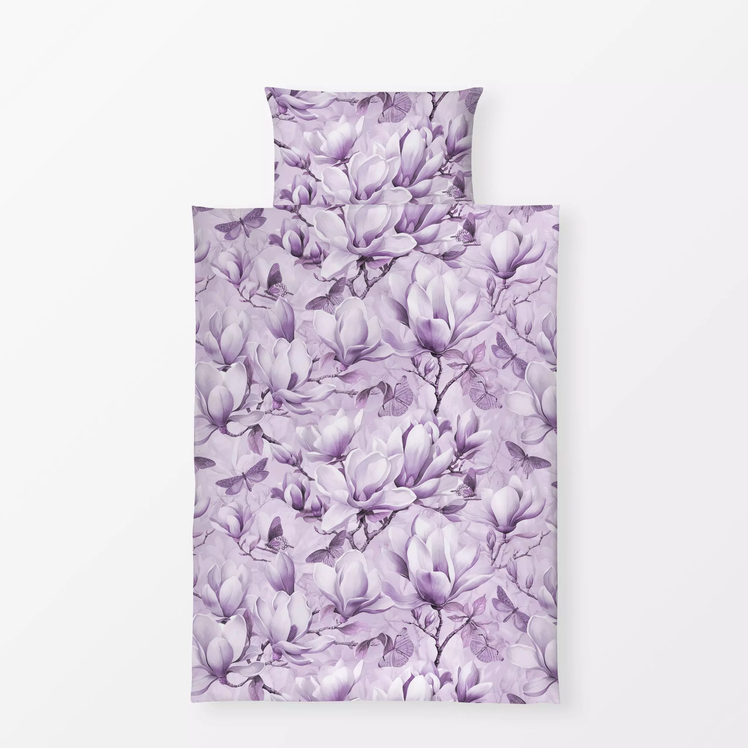 Bettwäsche Magnolia And Butterfly Purple - Blumen & Florales, Frühling - von „Andrea Haase"; Natur, Schmetterling, floral, b...