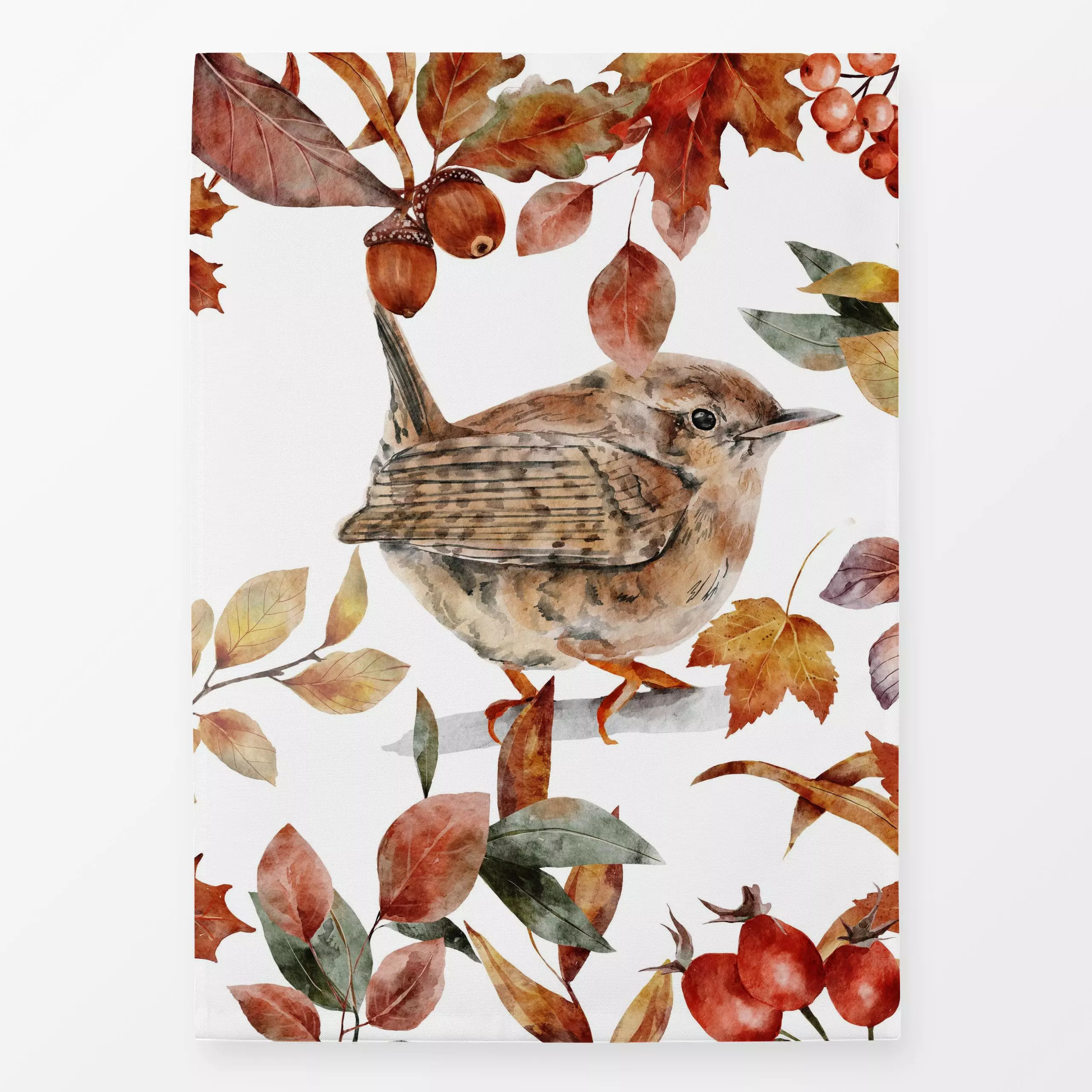 Geschirrtücher Goldener Herbst Spatz - Tiere, Pflanzen & Botanik - von „Uta Naumann"; Wasserfarben, Natur, Beeren, Wildtiere...