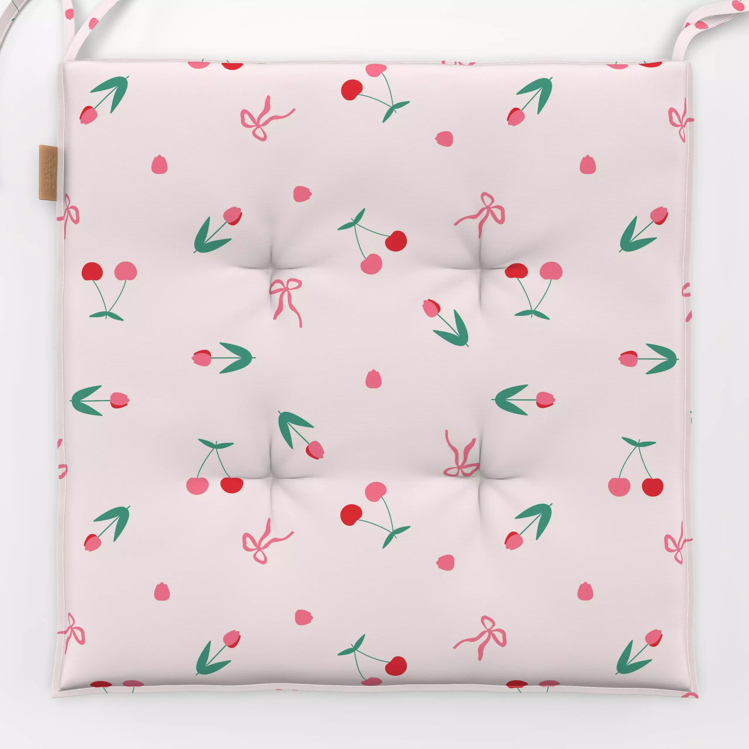 Sitzkissen Kirsch Pattern mit Schleife - Blumen & Florales, Früchte - von „Jana Moßmann"; Obst, Kirschen, Früchte, Kinderzim...