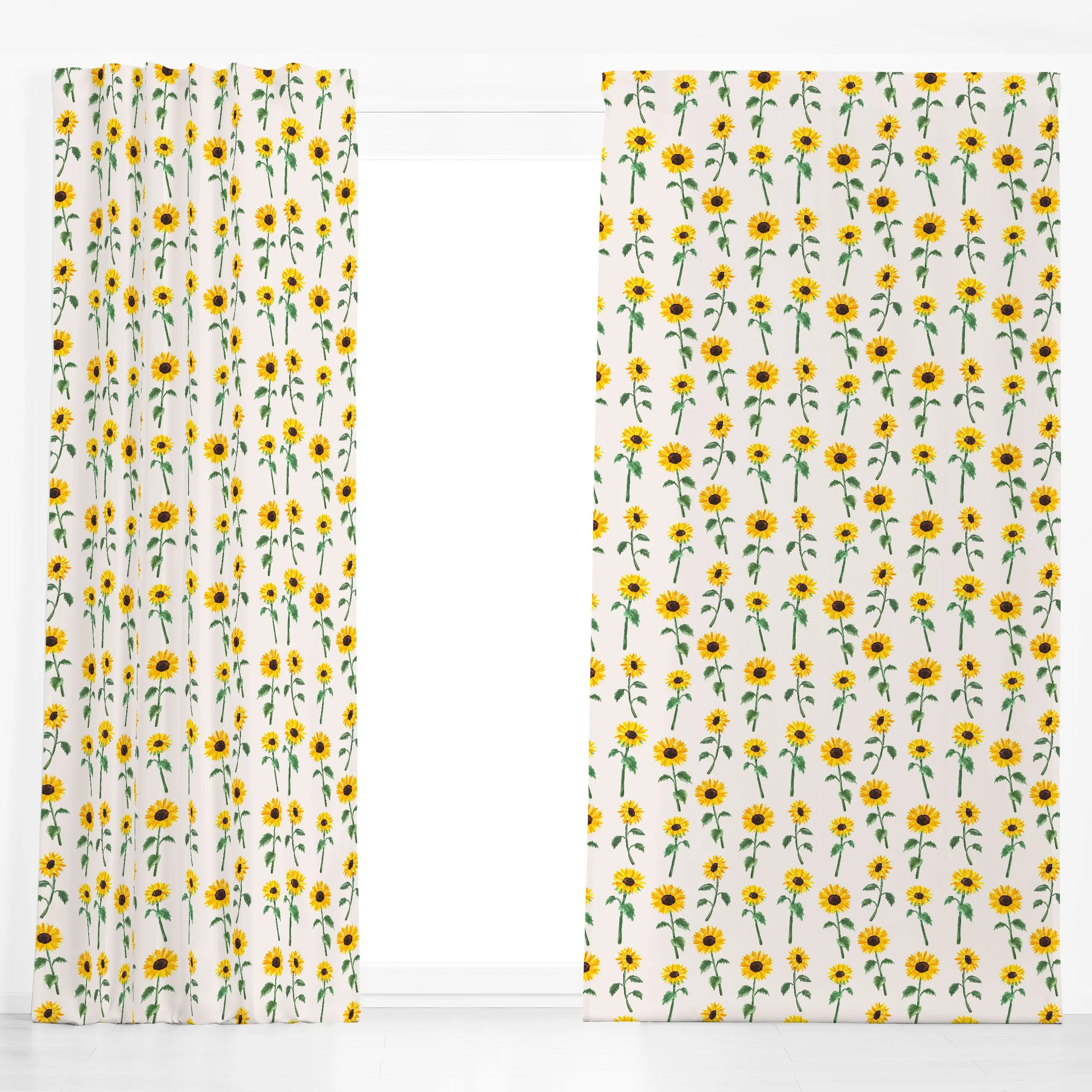 Dekovorhang Sunny Sunflower Blooms - Blumen & Florales, Sommer, Pflanzen & Botanik - von „Karen Menzenbach"; Aquarell, Blume...