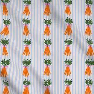 Meterware Karotten Auf Streifen Hellblau