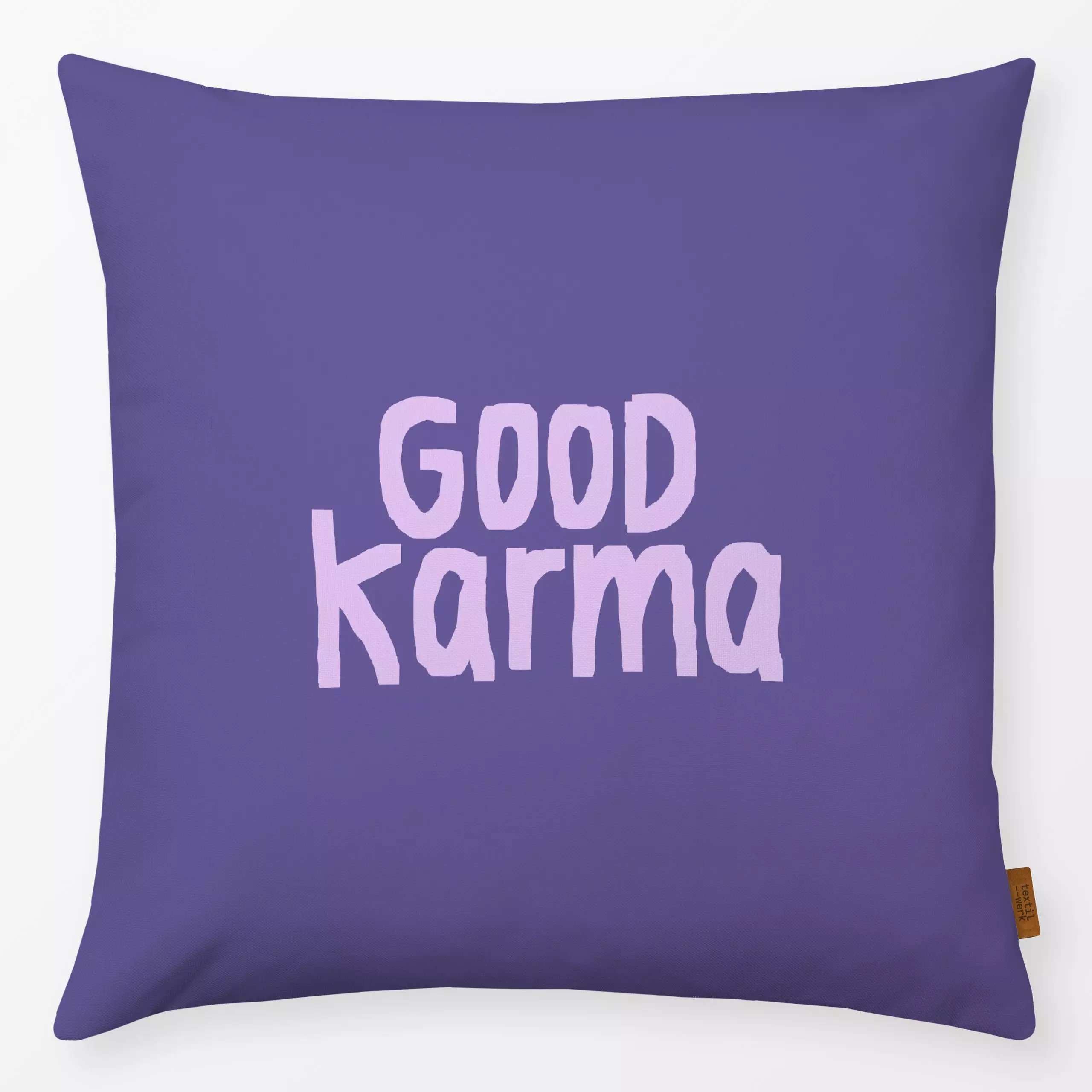 Kissen Good Karma 2 Wendemotiv - Sprüche & Schriftzüge - von „textilwerk"; boho, hippie, Retro, oriental, Karma, typo, state...