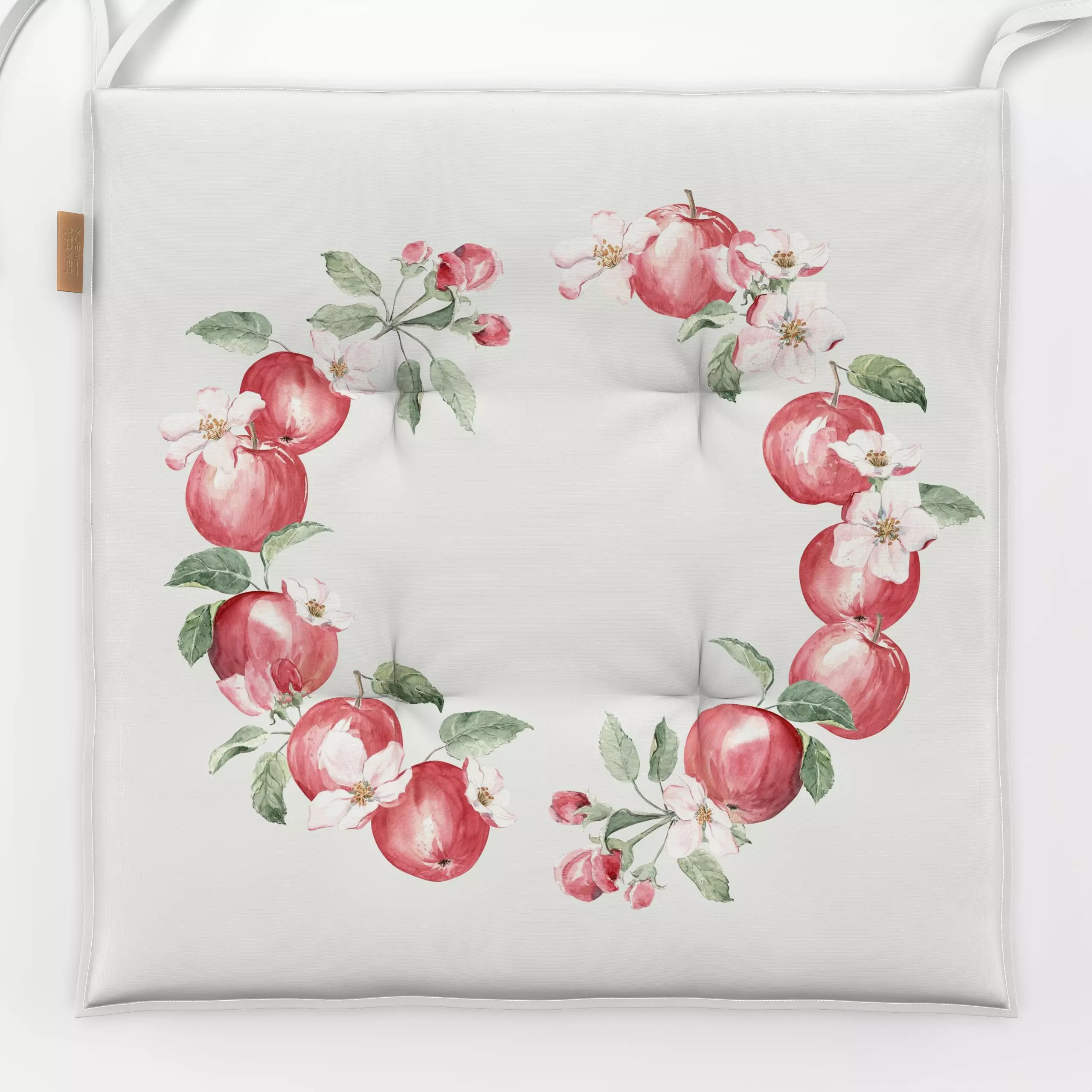 Sitzkissen Apfel Kranz offwhite weiß - von „Katrin Graff“; Frucht, Obst, Apfel, landhaus, Landhausstil, cottage, cottagecore...