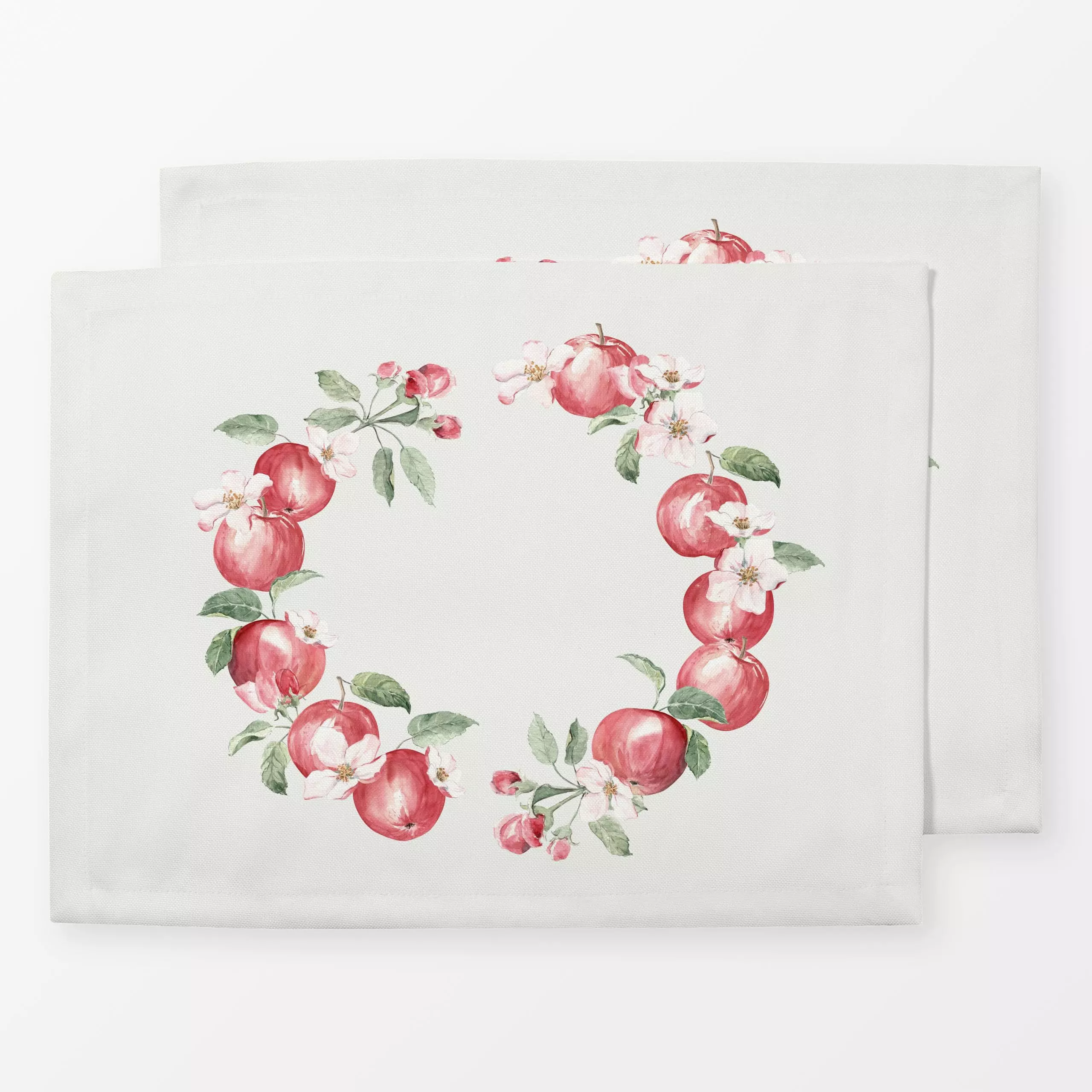 Tischset Apfel Kranz offwhite weiß, Früchte, von Katrin Graff