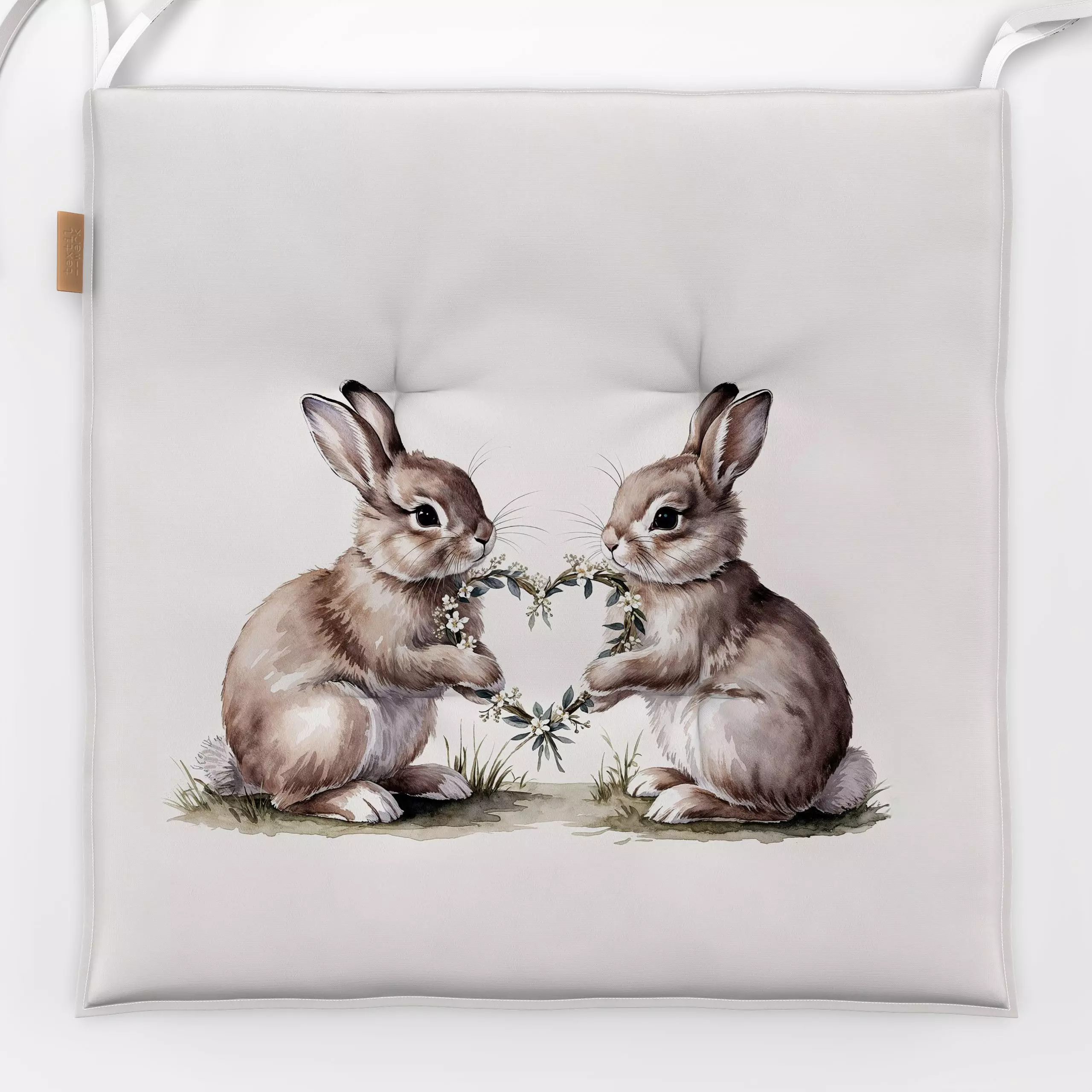 Sitzkissen Hasen Liebe Herz - Frühling, Tiere, Ostern - von „Monika Strigel"; boho, Hase, Kaninchen, Ostern, Osterhase, Frue...