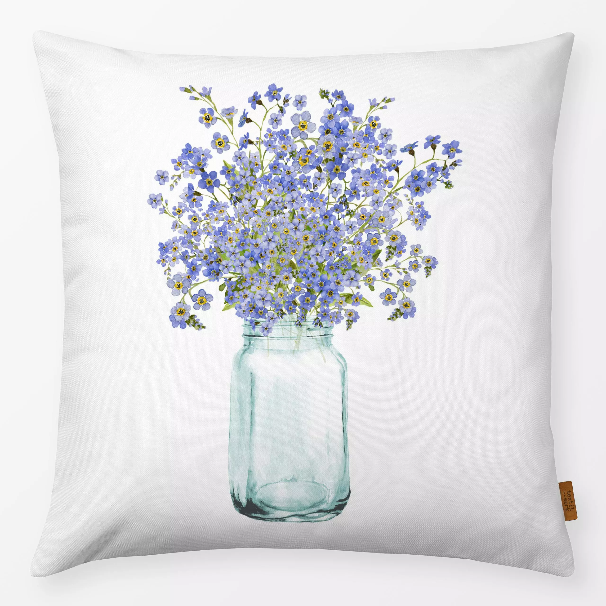 Kissen Vergissmeinnicht Vase - Sommer, Pflanzen & Botanik - von „Uta Naumann"; Trockenblumen, skandinavisch, Wildblumen, Som...