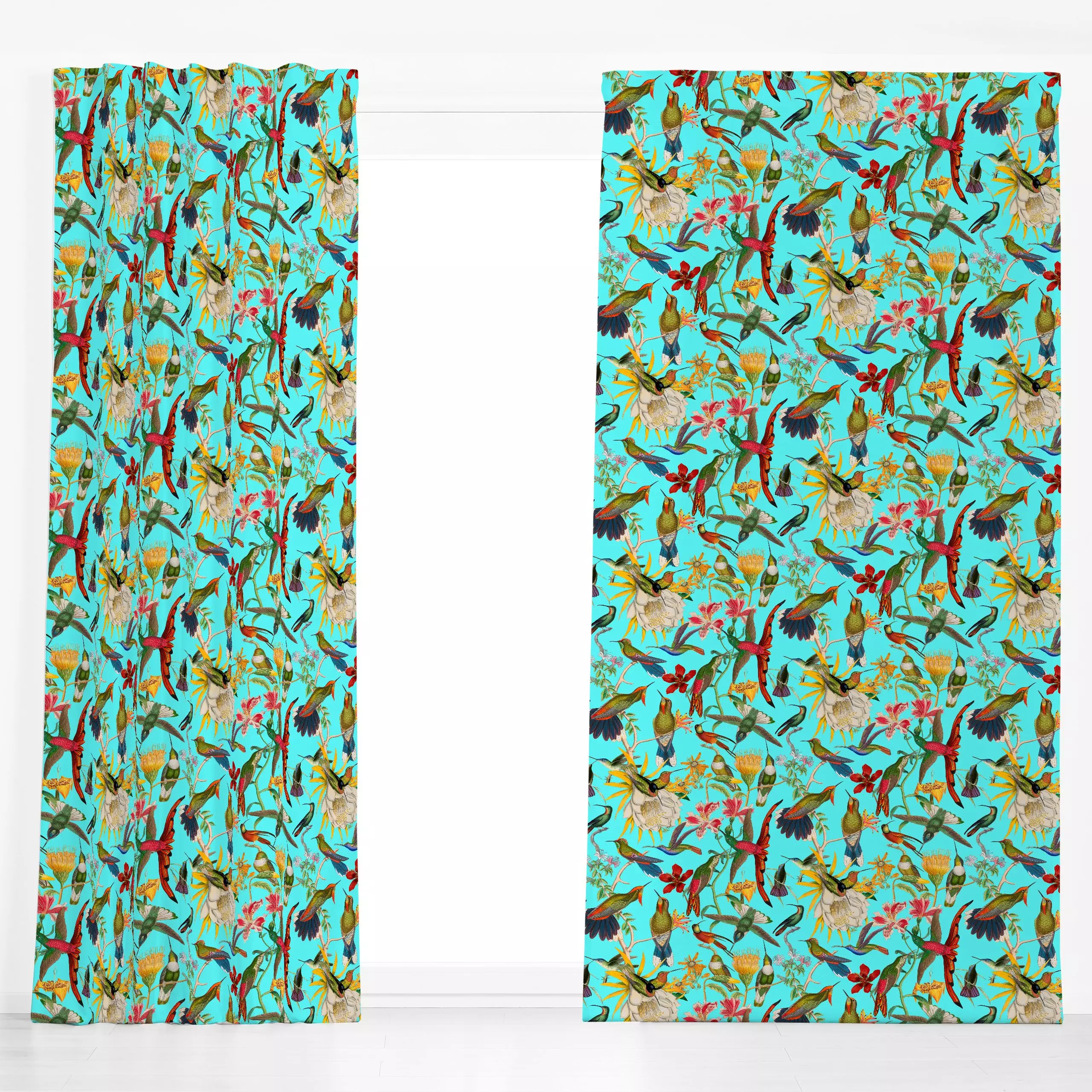 Dekovorhang Kolibri Paradies türkis - Blumen & Florales, Tiere - von „Andrea Haase"; Natur, Vogel, Sommer, exotisch, floral,...