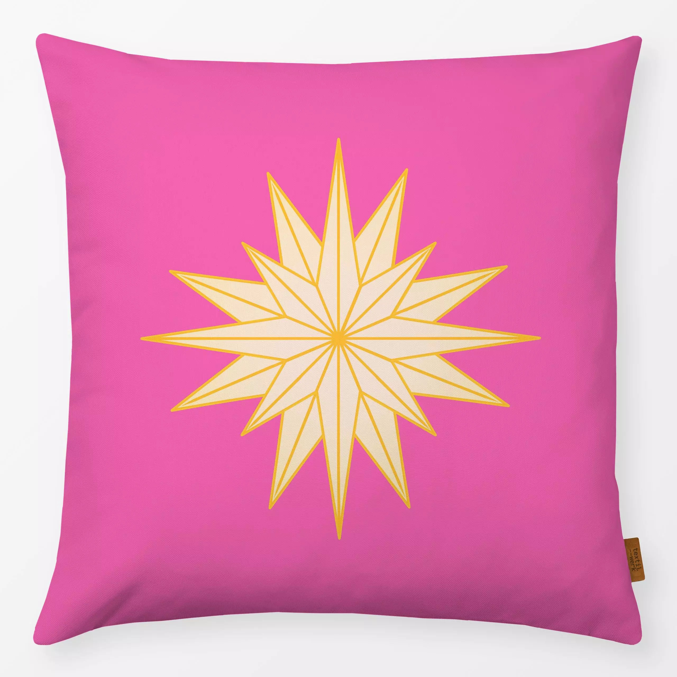 Kissen Sparkling Star pink - Weihnachten, Winter, Symbole & Muster - von „Karen Menzenbach"; rosa, Sterne, Weihnachten, mode...