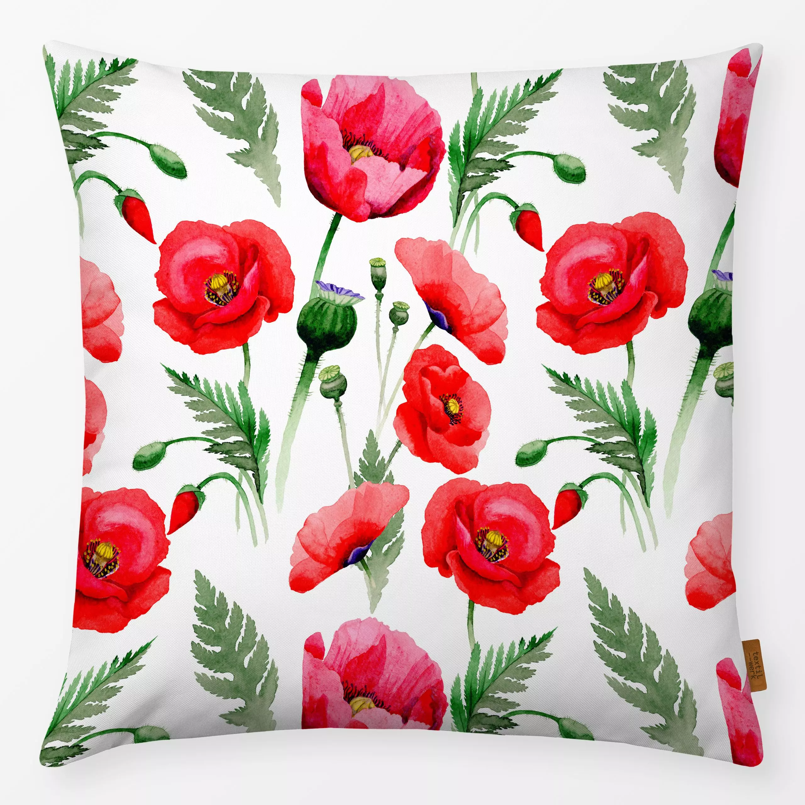 Kissen Mohnfeld - Blumen & Florales, Sommer - von „Uta Naumann"; Wasserfarben, skandinavisch, Mohn, Wildblumen, Hygge, Wiese...