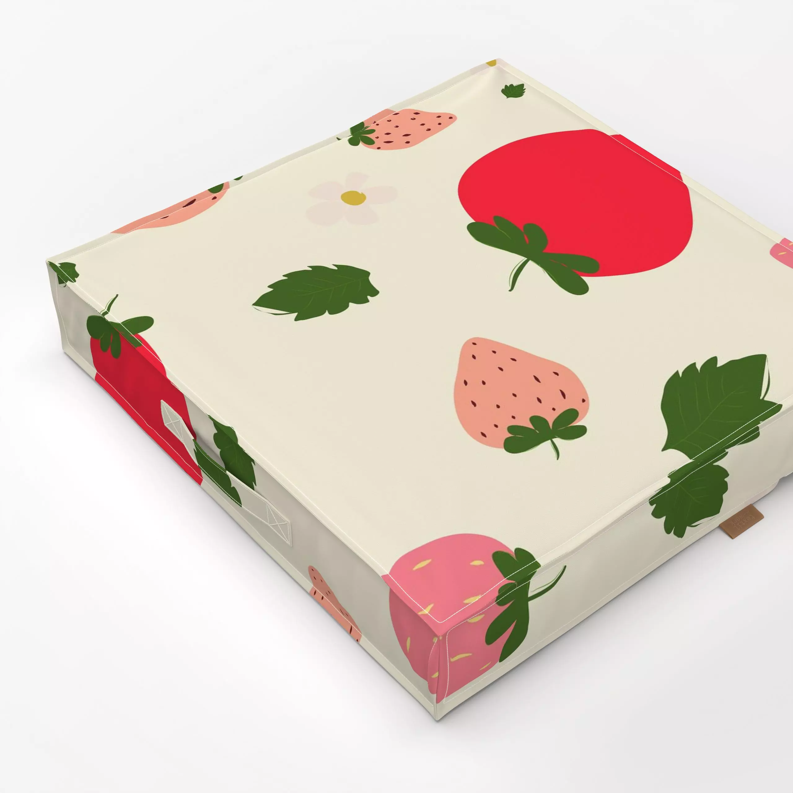 Bodenkissen Erdbeerliebe Vanille - Sommer, Symbole & Muster - von „Heyduda"; Obst, Muster, Illustration, Blatt, Garten, outd...