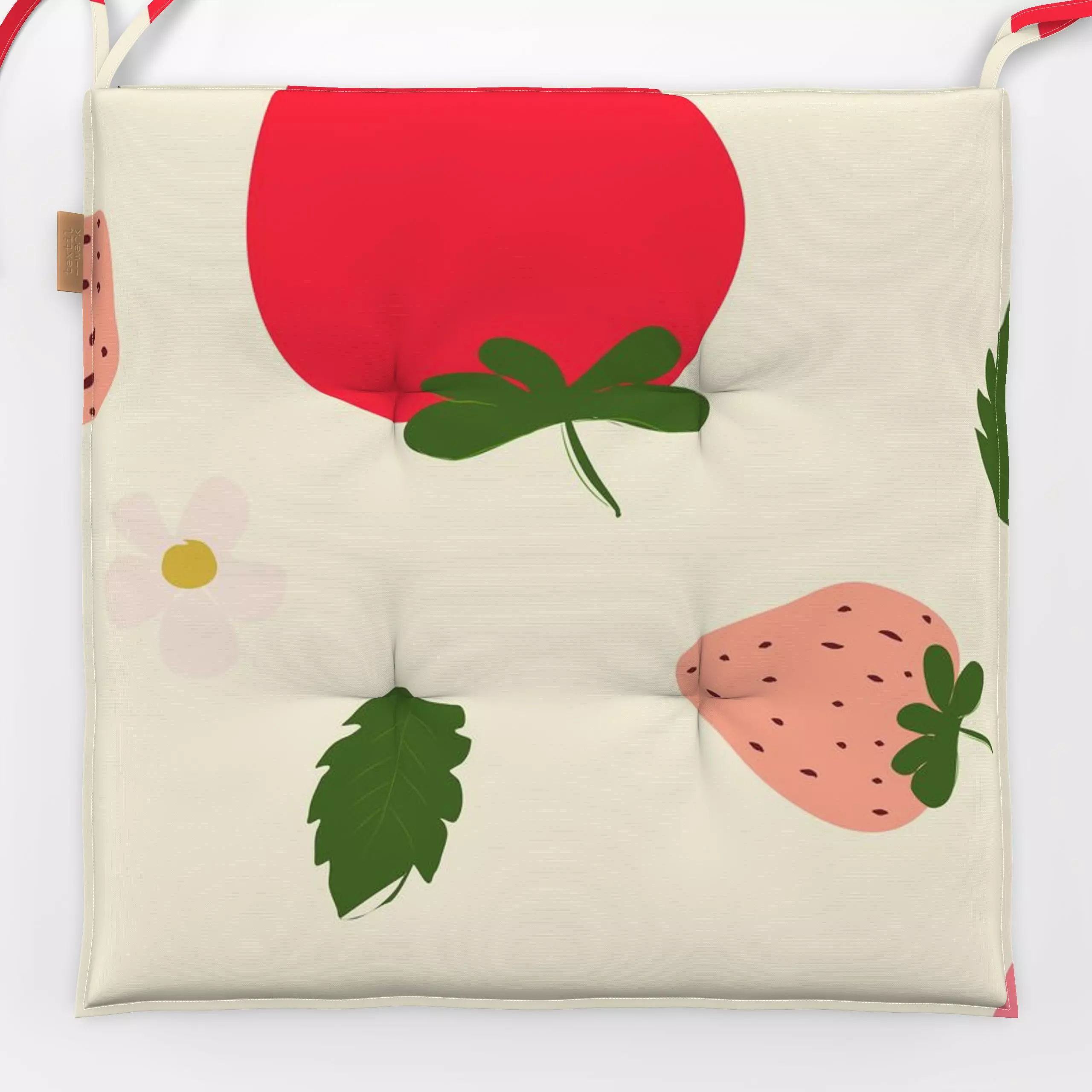 Sitzkissen Erdbeerliebe Vanille - Sommer, Symbole & Muster - von „Heyduda"; Obst, Muster, Illustration, Blatt, Garten, outdo...
