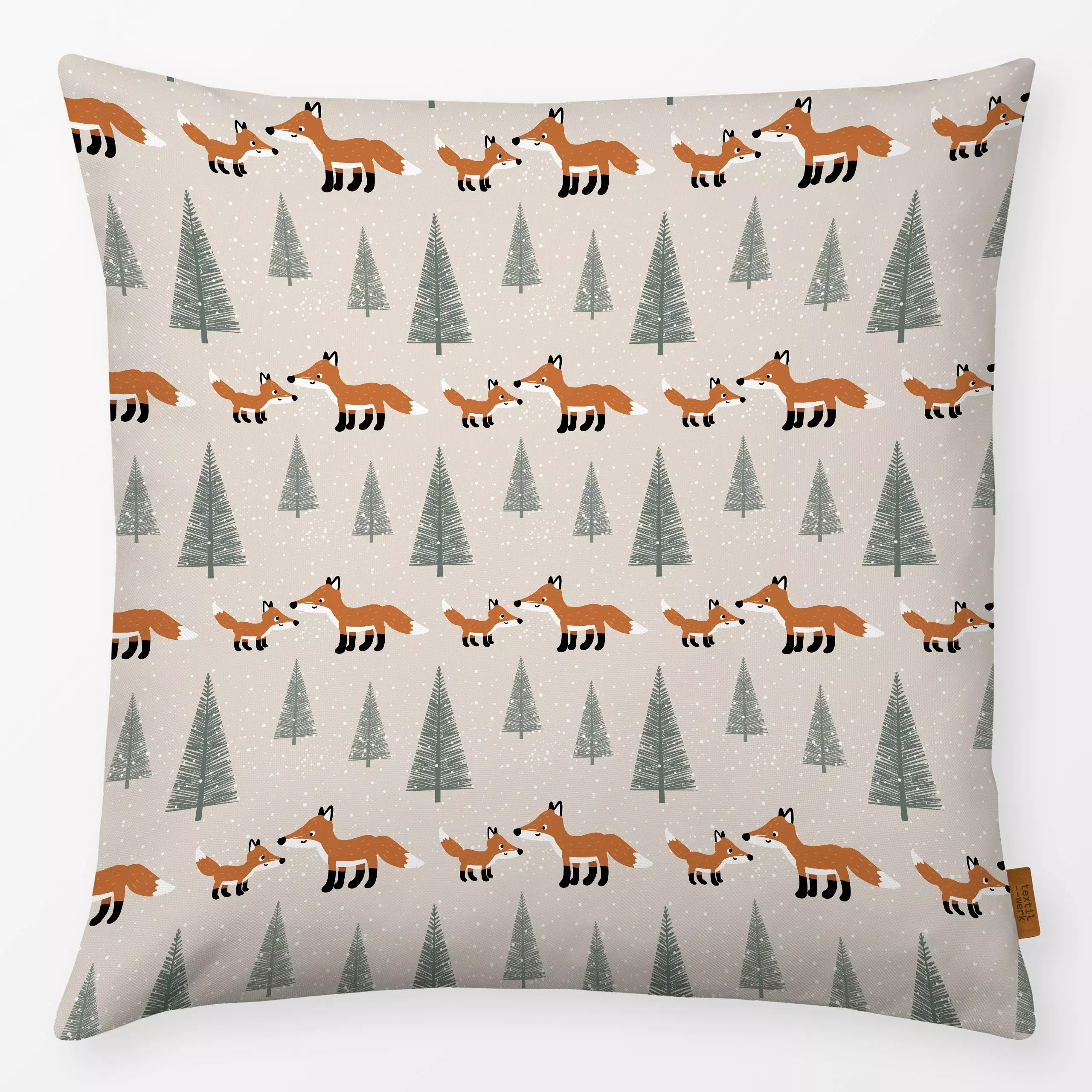 Kissen Fuechse - Tiere, Winter - von „Julia Reyelt"; Fuchs, Wildtiere, Tiere, Weihnachten, weihnachtlich, Winterwald, Waldti...