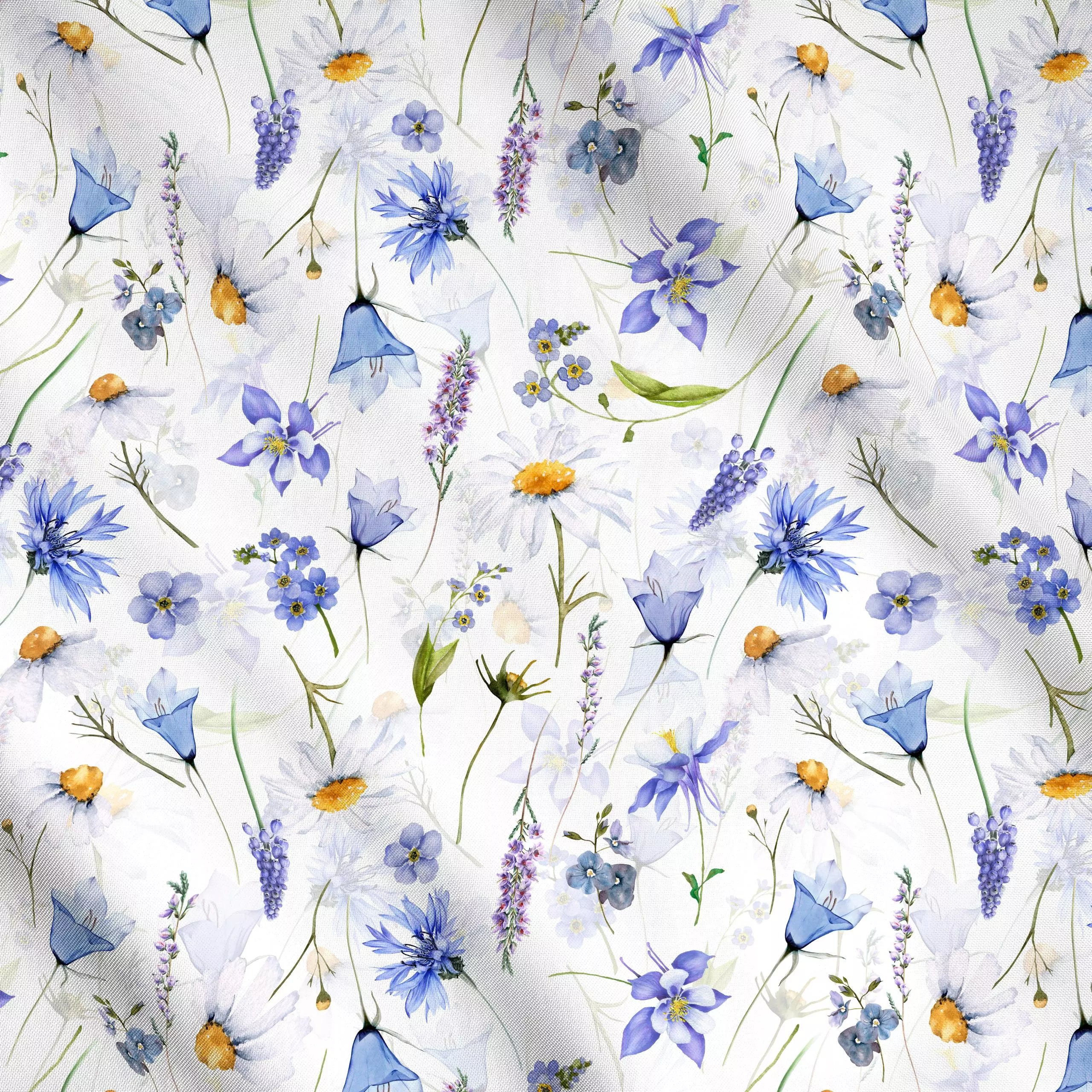 Meterware Blaue Sommerwiese, Blumen, Sommer, von Uta Naumann