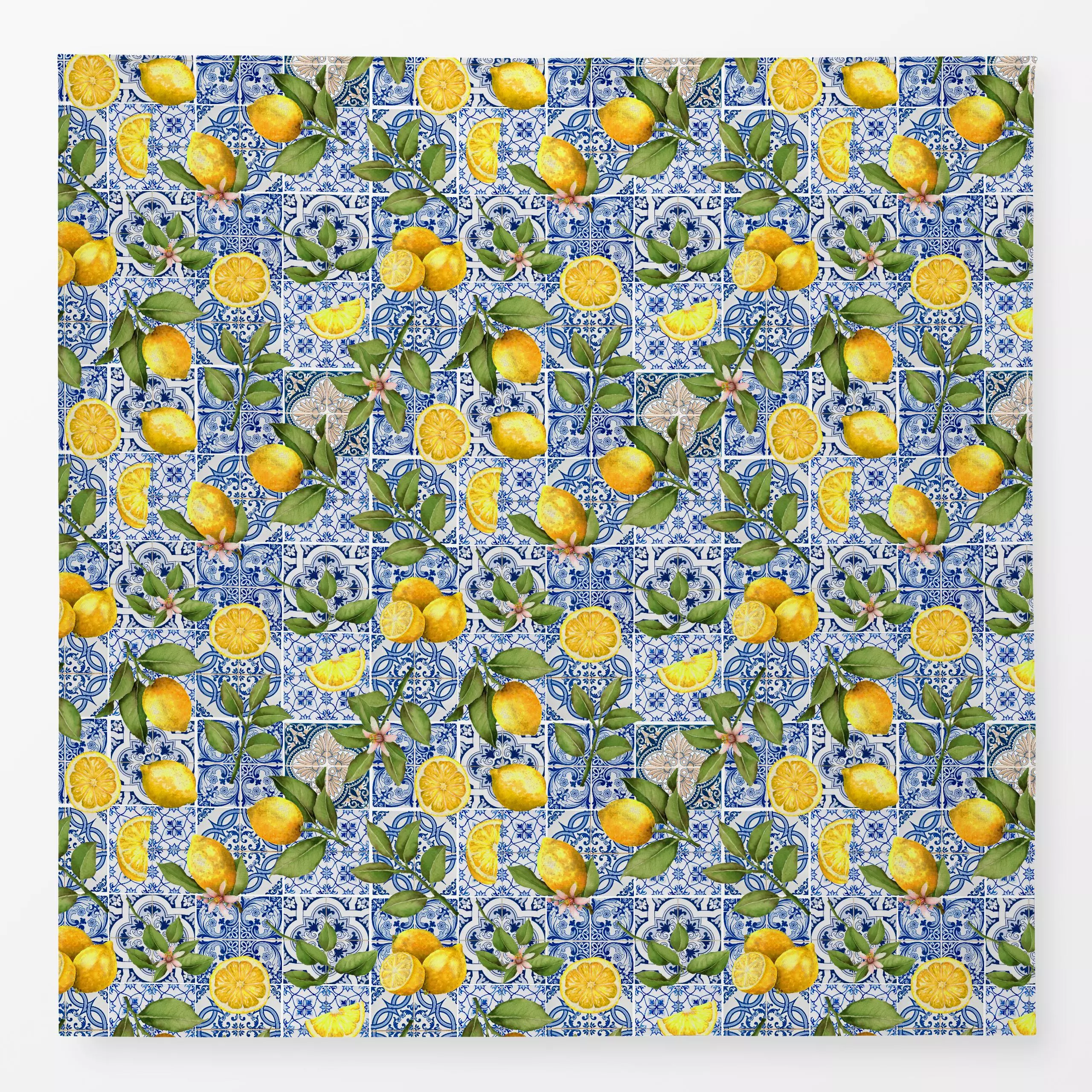 Tischdecke Ibiza Sommer - Blumen & Florales, Sommer - von „Uta Naumann"; boho, Garten, Urlaub, mediterran, Zitronen, Bohemia...