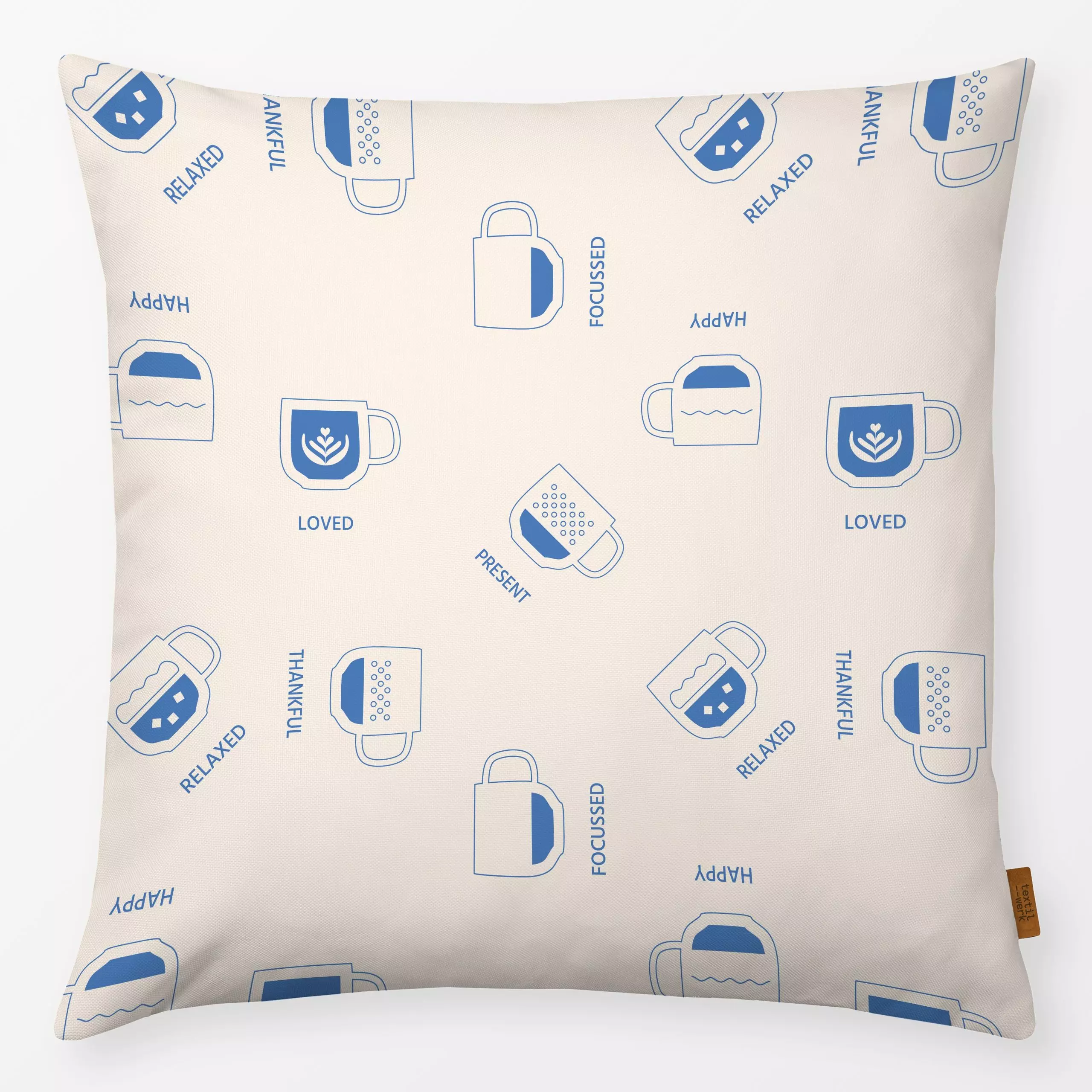 Kissen Coffee Moments Pattern - Küche, Essen & Trinken - von „Jana Moßmann"; Happy, Cappuccino, Coffee, focus, Tassen, coffe...