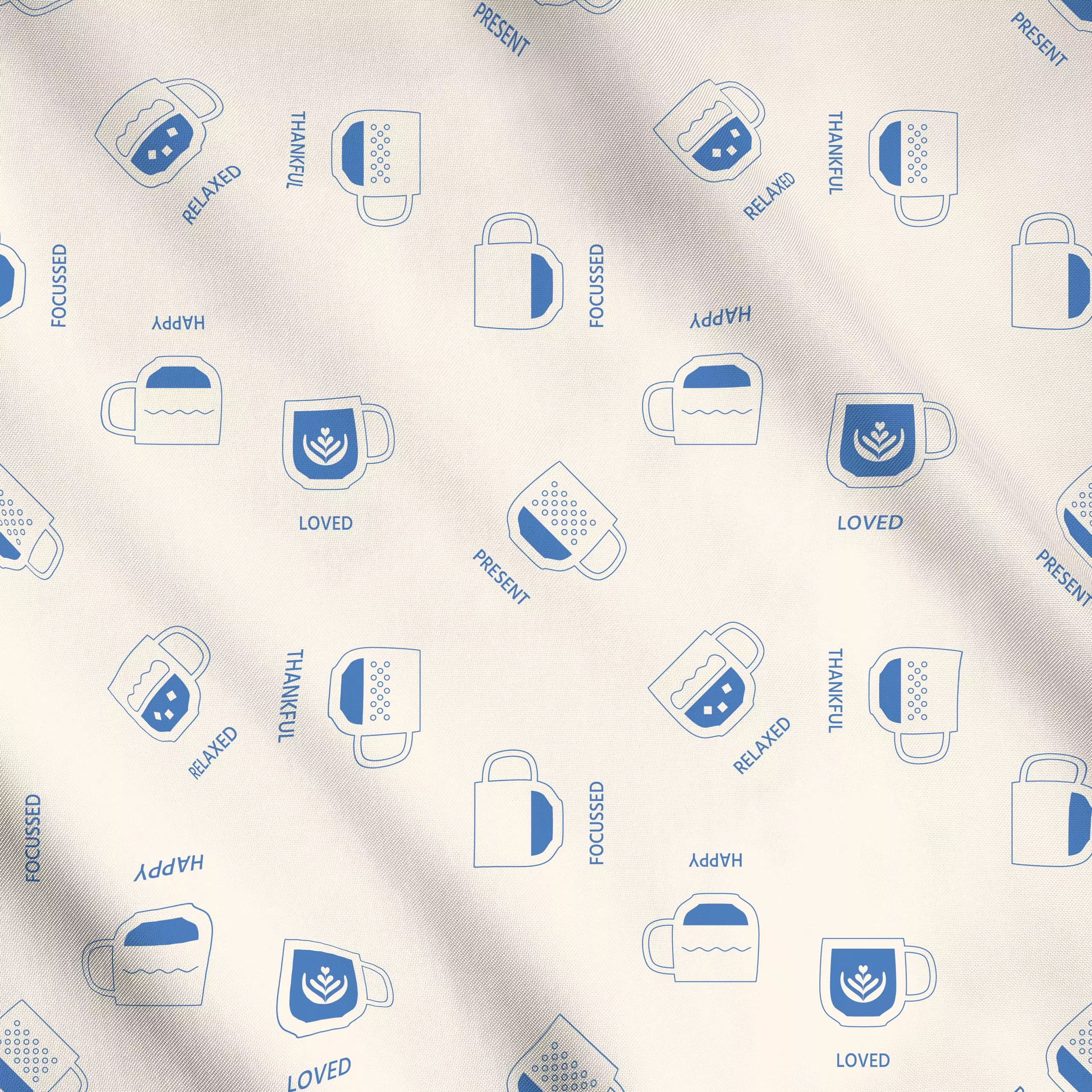 Meterware Coffee Moments Pattern - Küche, Essen & Trinken - von „Jana Moßmann"; Happy, Cappuccino, Coffee, focus, Tassen, co...