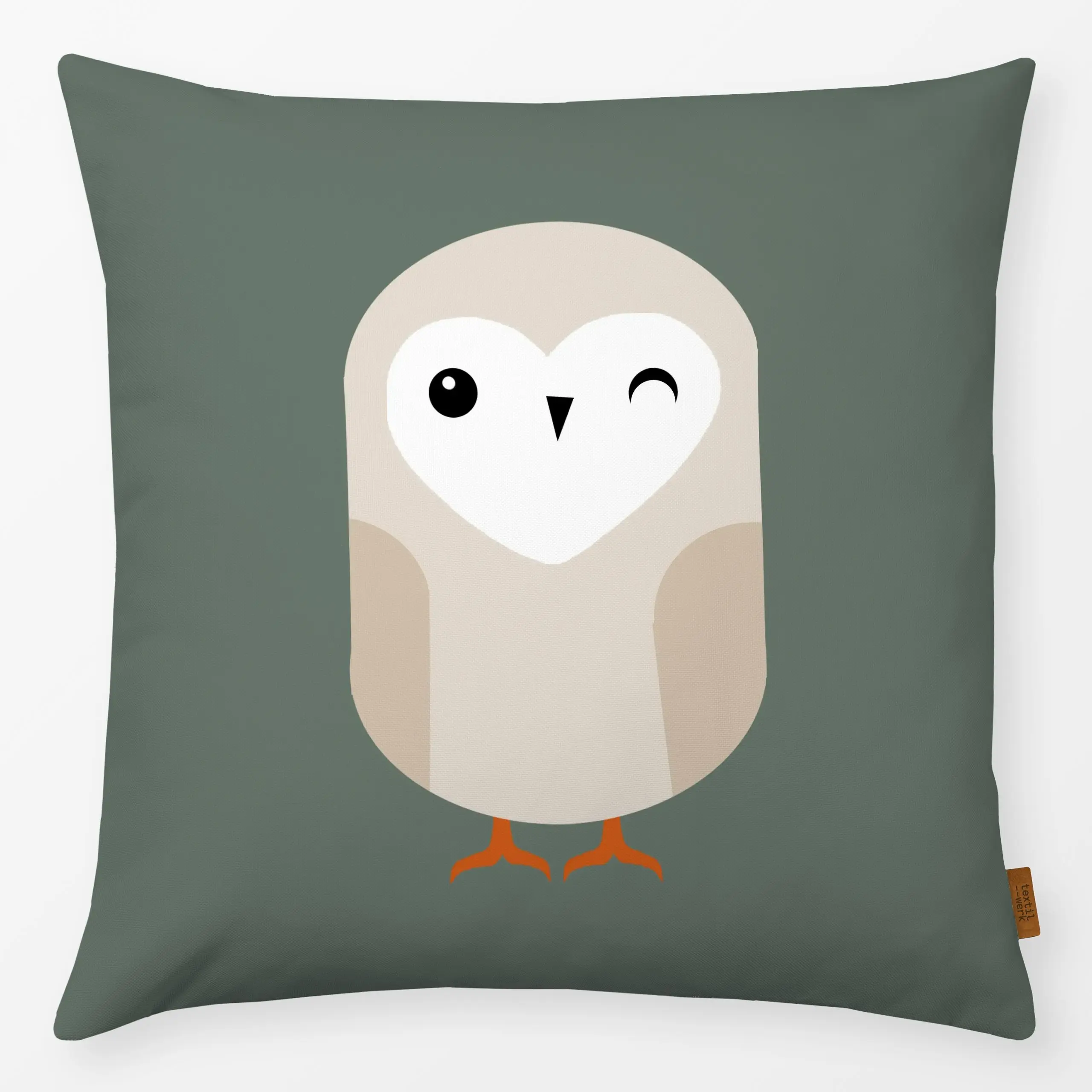 Kissen Schleiereule Grün - Kinderzimmer & Motive für Kinder, Tiere, Winter - von „Julia Reyelt"; boho, Natur, Vogel, Eule, W...