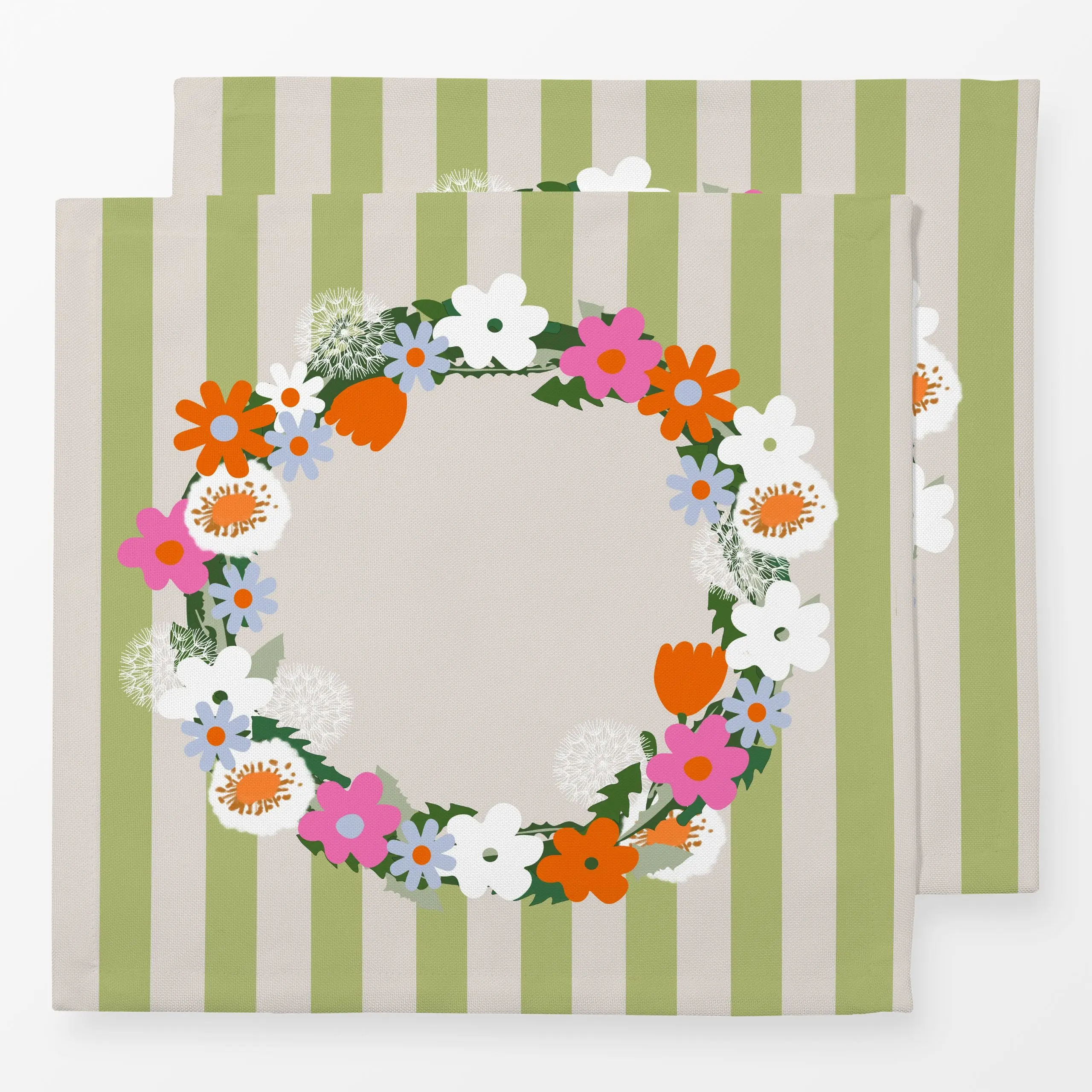 Servietten Wildblumenkranz Streifen Grün - Frühling, Sprüche & Schriftzüge, Symbole & Muster - von „Alisa Knöß"