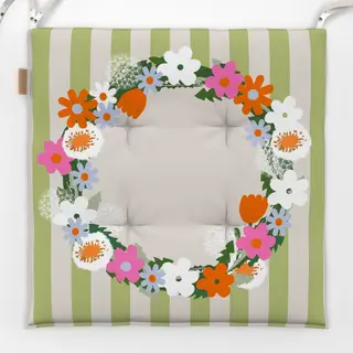 Sitzkissen Wildblumenkranz Streifen Grün