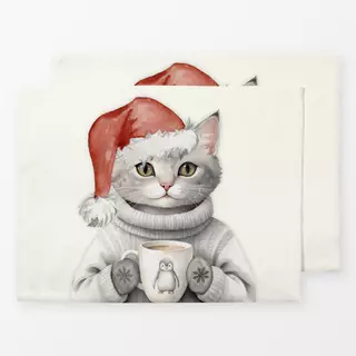 Tischset Winter Party - Katze mit Tasse