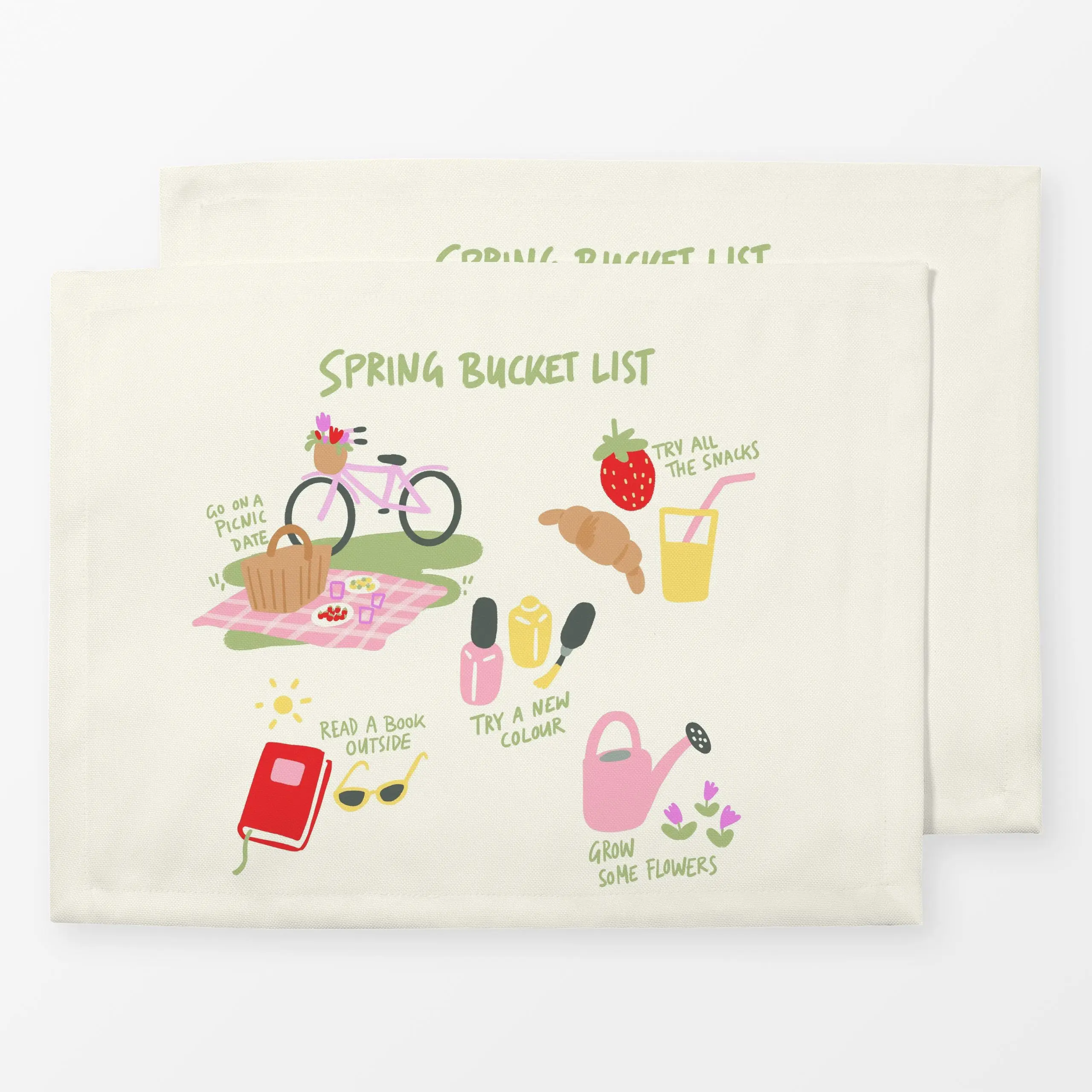 Tischset Spring Bucket List - Blumen & Florales, Frühling, Sprüche & Schriftzüge - von „Janna Schipper"; Blumen, Fahrrad, ou...