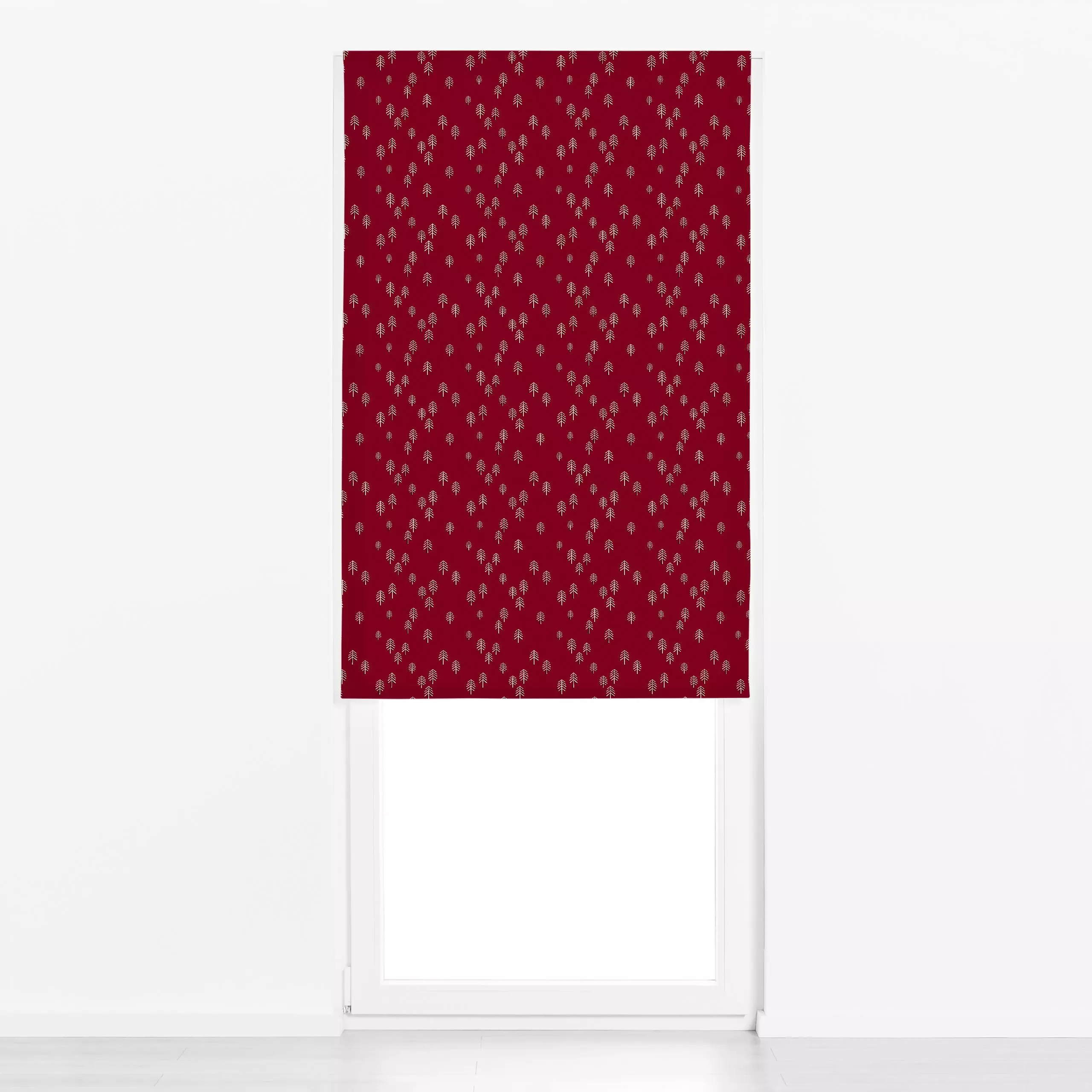 Raffrollo Fir Trees berry red - Natur & Landschaft, Weihnachten, Winter - von „Karen Menzenbach"; abstrakt, Tanne, Wald, Tan...