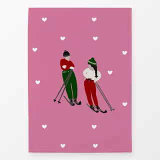 Geschirrtücher Skifahrer Paar Auf Pink