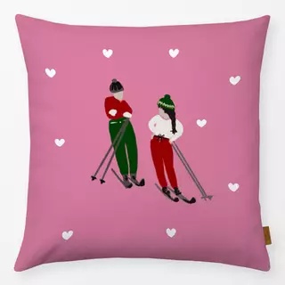 Kissen Skifahrer Paar Auf Pink