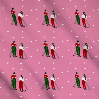 Meterware Skifahrer Paar Auf Pink