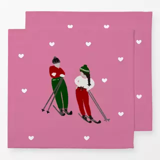 Servietten Skifahrer Paar Auf Pink