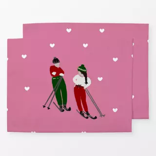 Tischset Skifahrer Paar Auf Pink