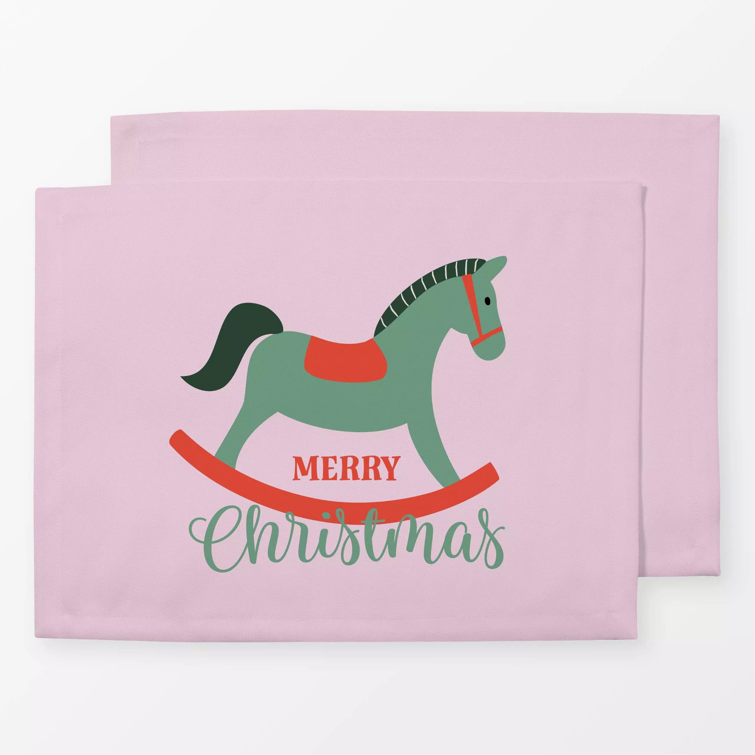Tischset Weihnachten Schaukelpferd rosa - Sprüche & Schriftzüge, Weihnachten, Winter - von „Carolin Vonhoff"; Merry Christma...