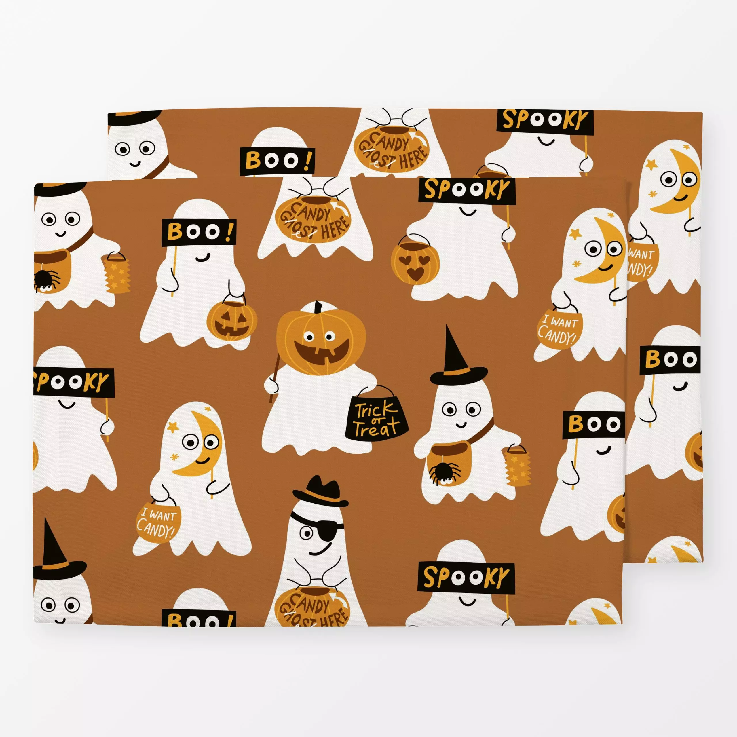 Tischset Cheeky Ghosts braun - Kinderzimmer & Motive für Kinder, Symbole & Muster, Anlässe - von „Kathrin Woo"; Herbst, brau...