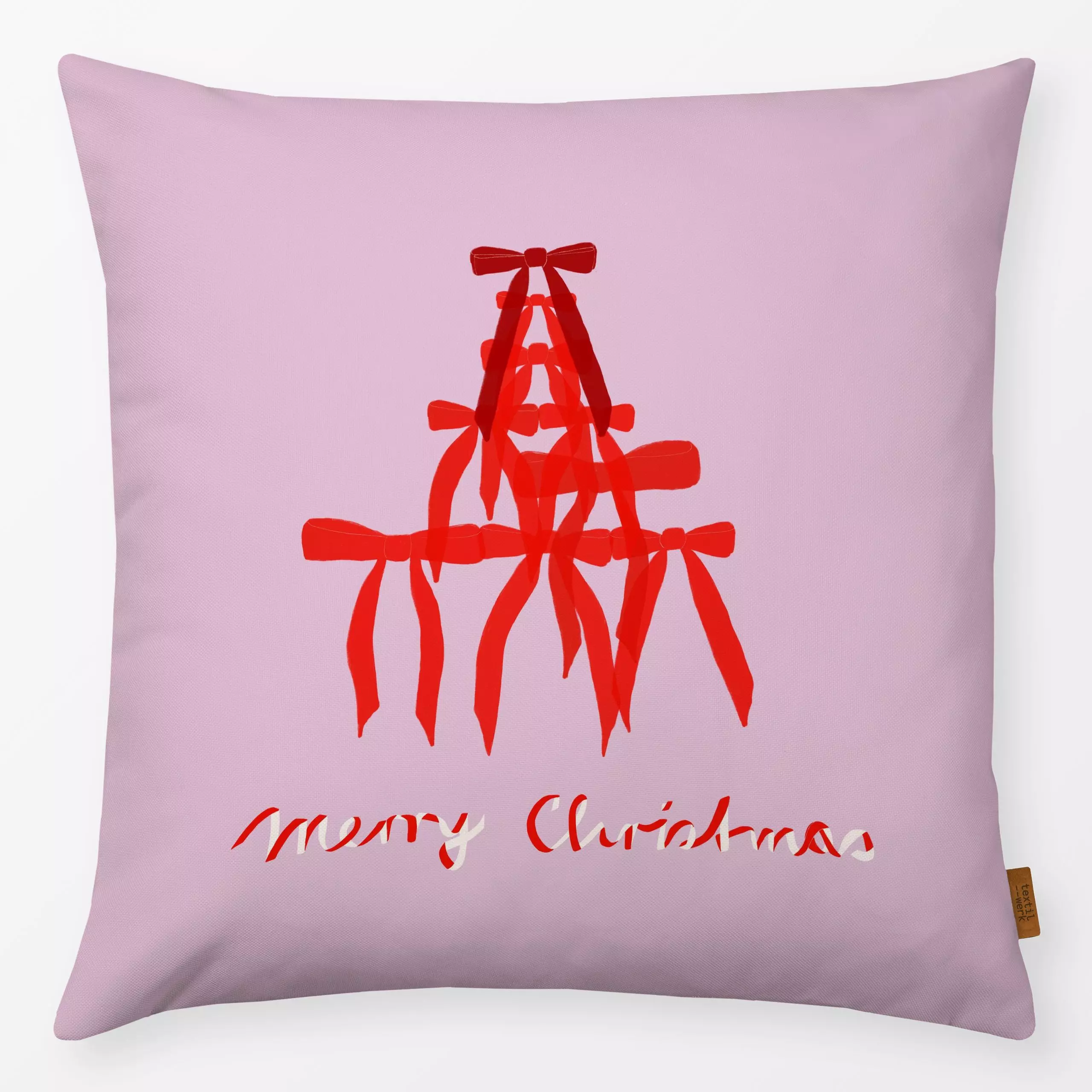 Kissen Schleifenbaum Rot Rosa - Sprüche & Schriftzüge, Weihnachten - von „Sophie Augustin Illustration"; Merry Christmas, Ta...