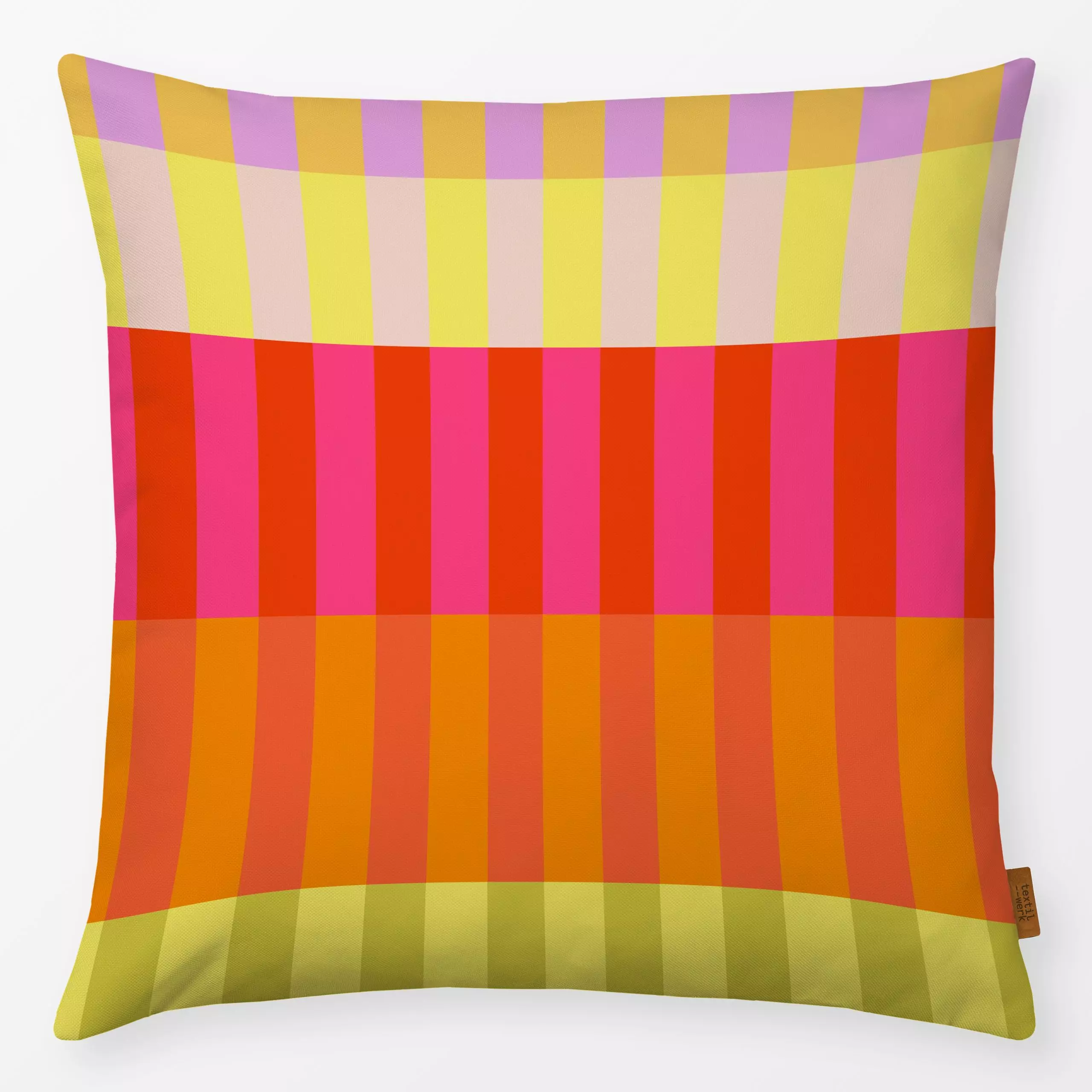 Kissen Streifen Sommer Bunt - Frühling, Sommer, Symbole & Muster - von „Alisa Knöß“; Orange, gelb, outdoor, flieder, sommerg...
