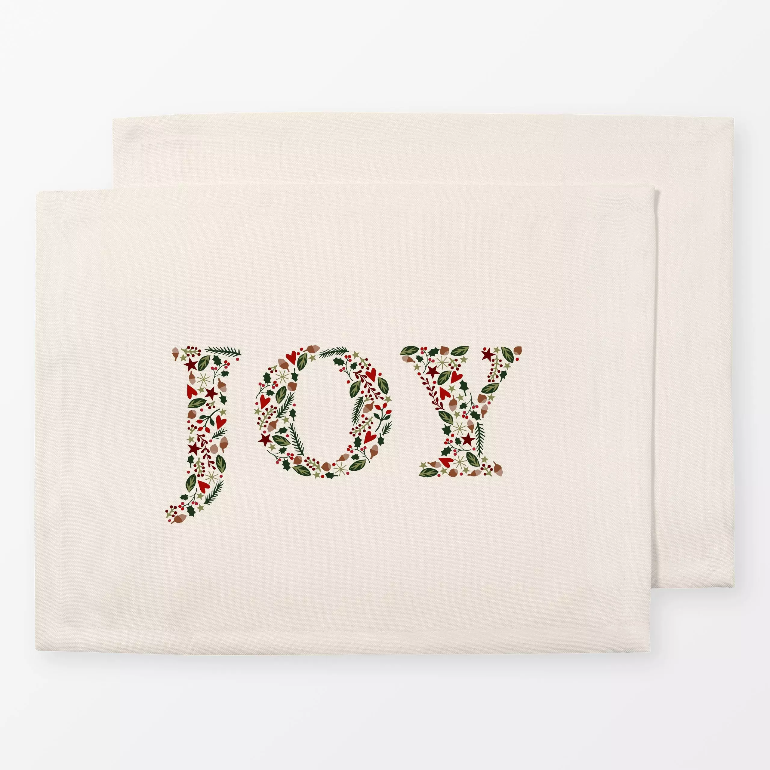 Tischset Joy - Weihnachten, Winter - von „Kerstin Ax"; Weihnachten, Winter, Mistelzweig, weihnachtlich, Eicheln, Tannen, JOY...