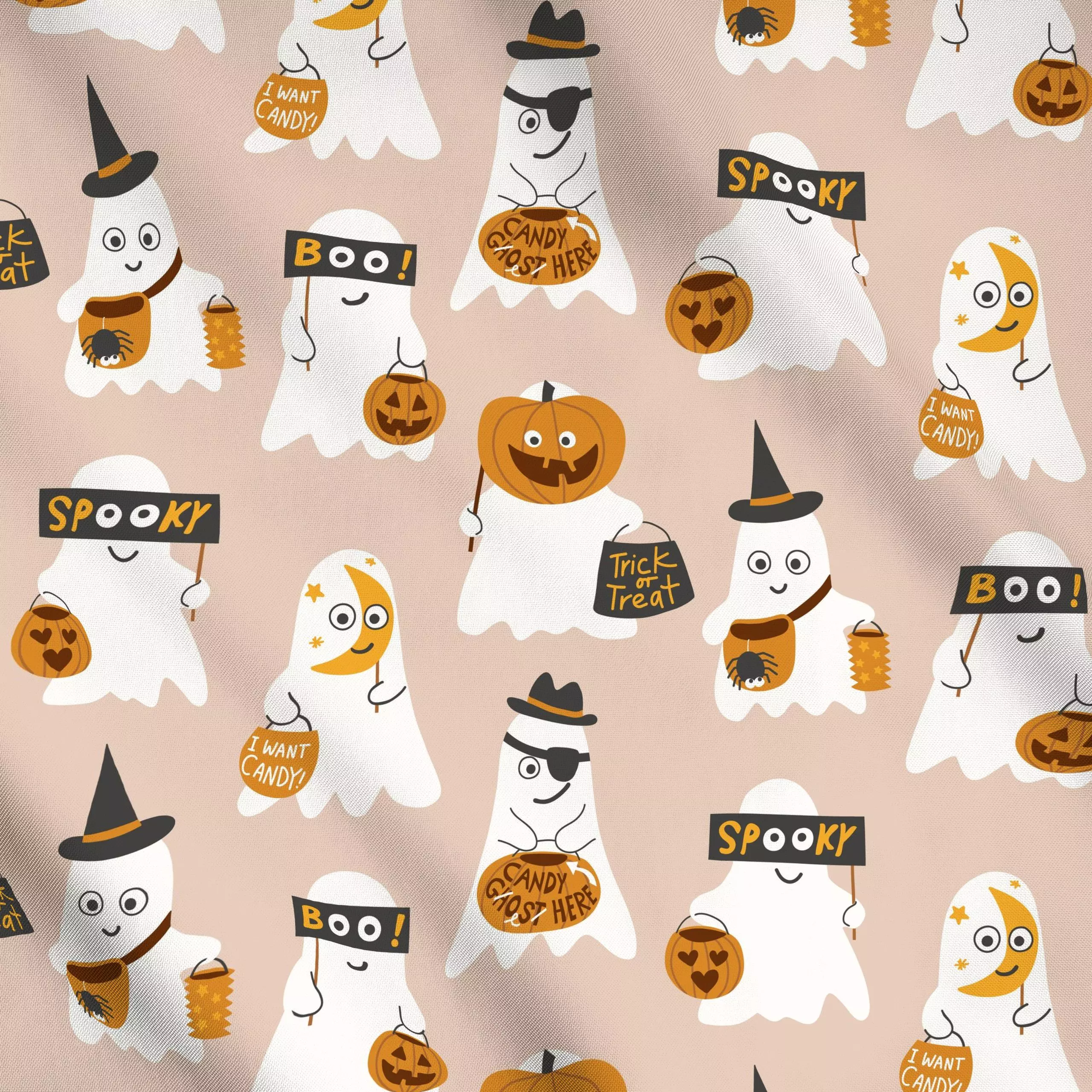 Meterware Cheeky Ghosts hellbraun beige, gemustert, fürs Kinderzimmer, von Kathrin Woo