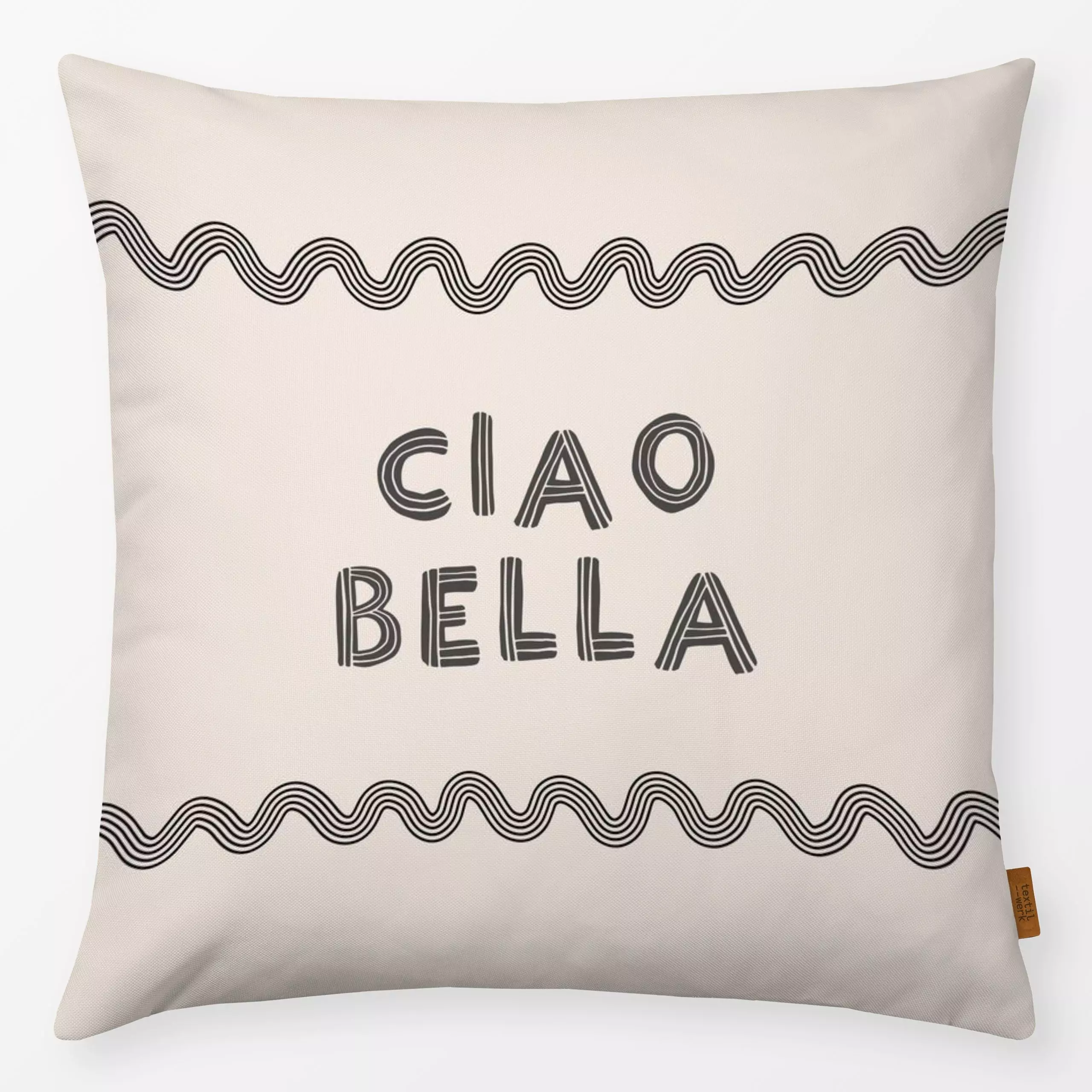Kissen Ciao Bella - Sommer, Sprüche & Schriftzüge - von „Kruth Design"; Meer, Strand, spruch, Italien, kruthdesign, spanien,...