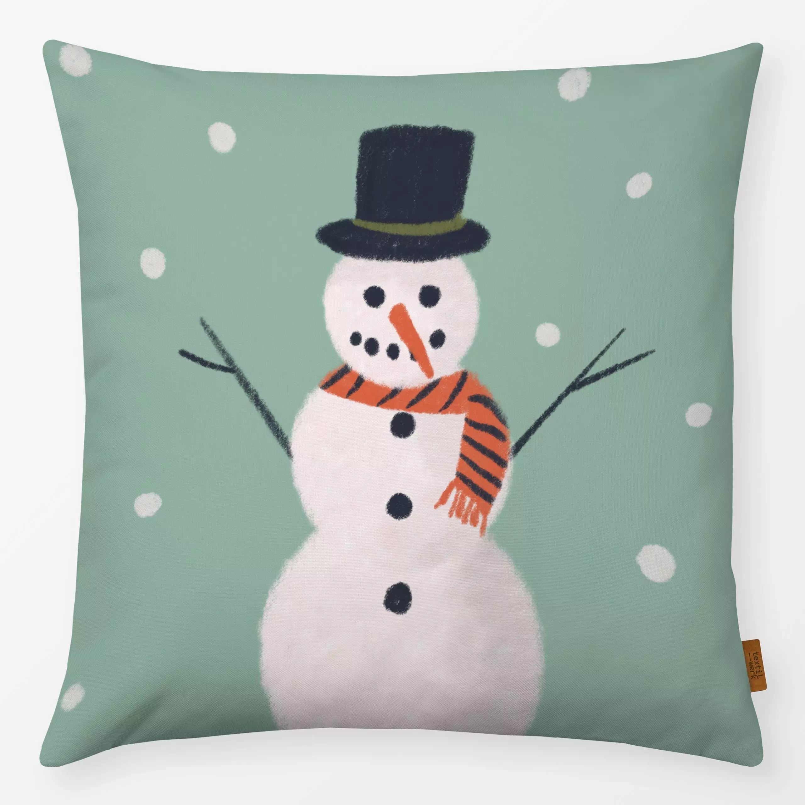 Kissen Schneemann Weiss Mint - Kinderzimmer & Motive für Kinder, Weihnachten, Winter - von „Mareen Heinz"; Illustration, Sch...