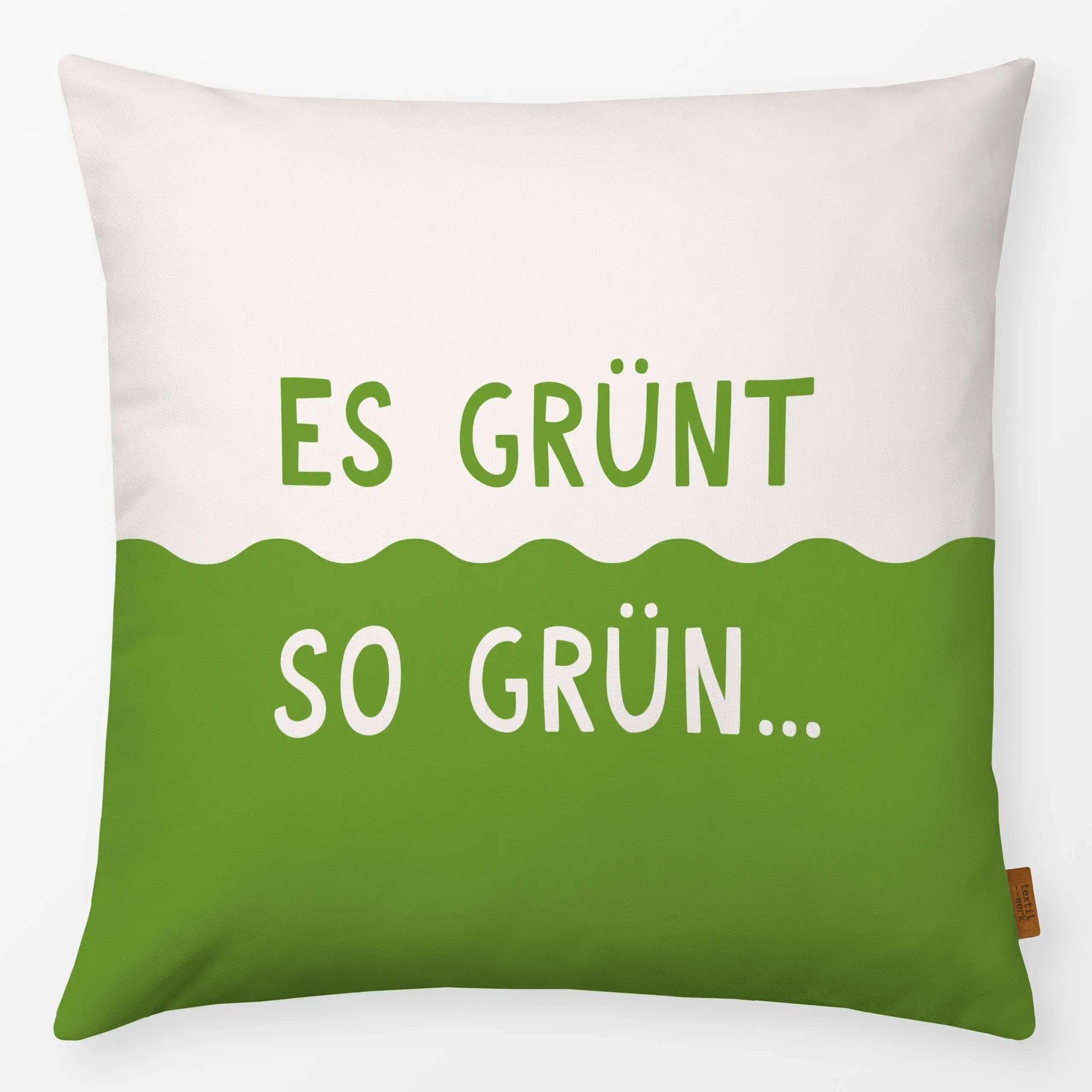 Kissen Es Grünt Spruchkissen Welle - Frühling, Ostern - von „Kathrin Woo"; modern, typografie, Spruchkissen, Gartendeko, spr...