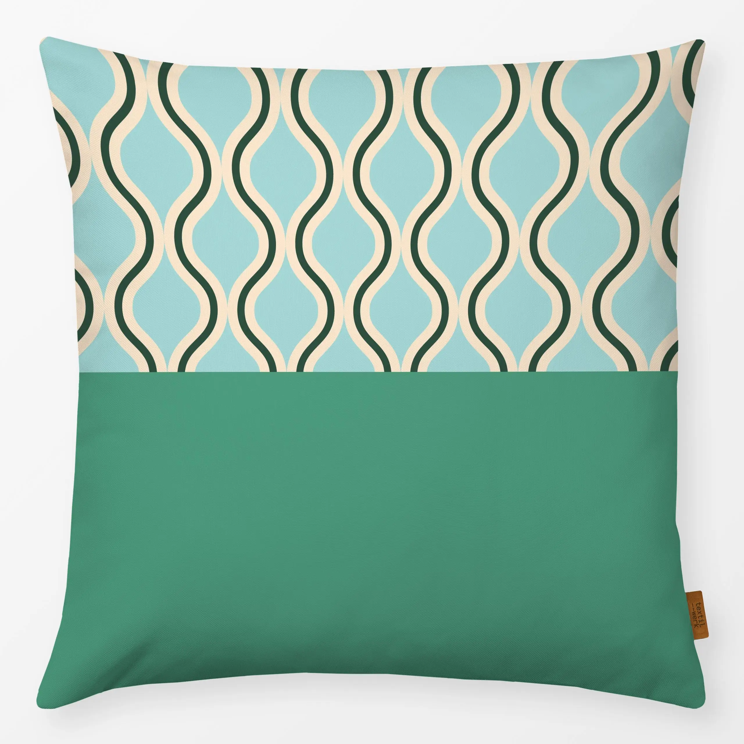 Kissen Wellen Fliesen hellblau mint - Symbole & Muster - von „Julia Schumacher“; mint, hellblau, colorful, colorblocking, bo...