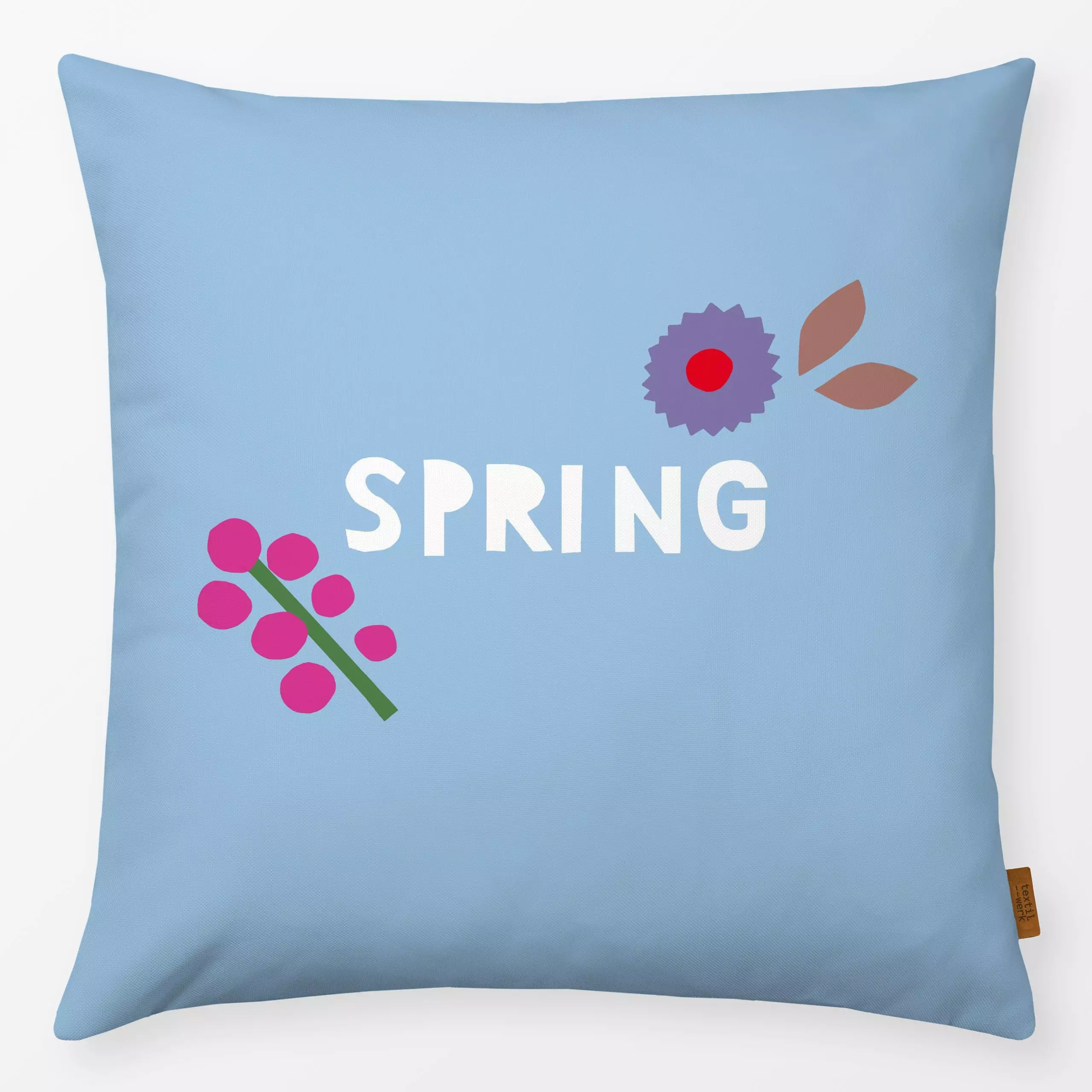 Kissen Spring hellblau - Blumen & Florales, Frühling, Sprüche & Schriftzüge, Ostern - von „Iris Knabenschuh Textildesign"; B...