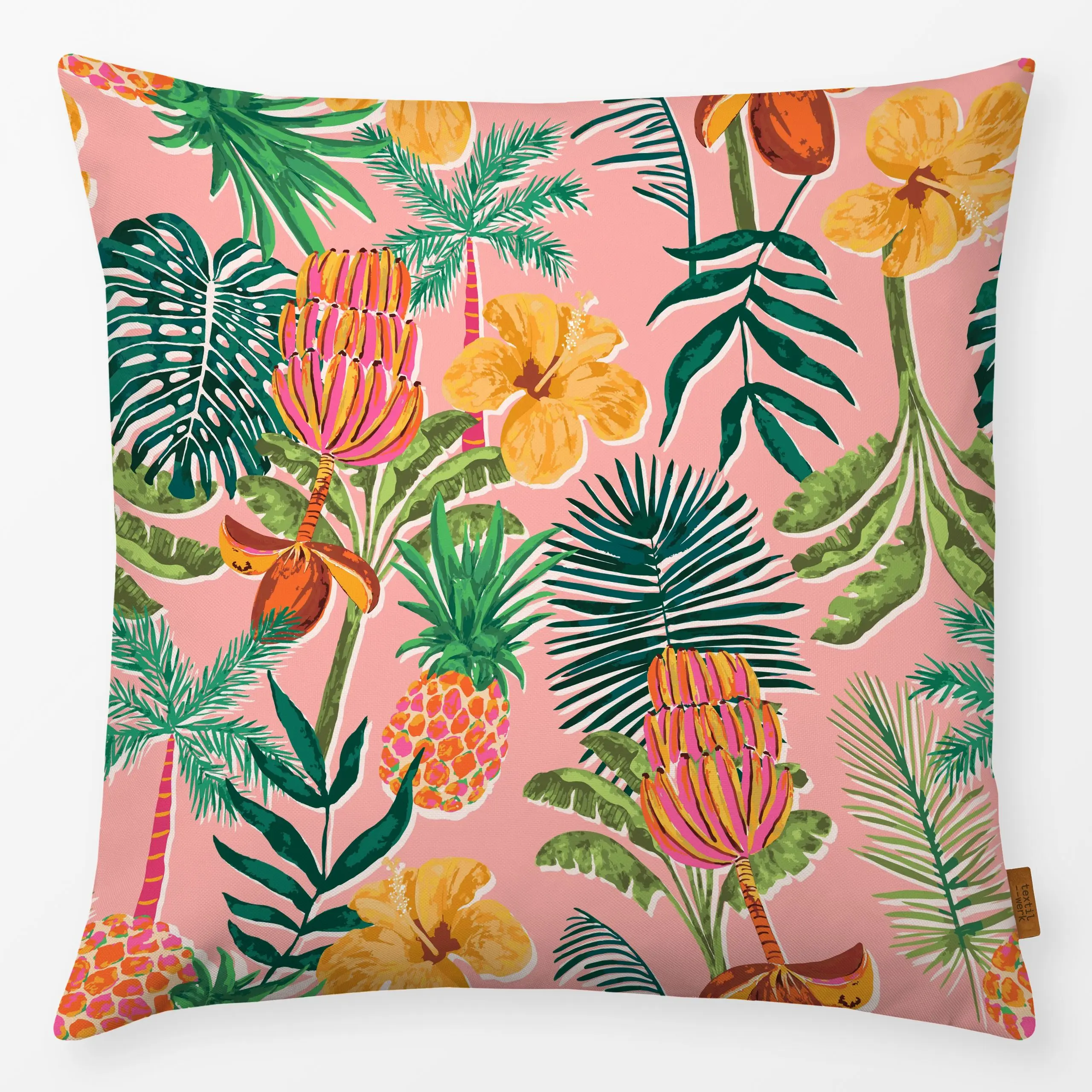 Kissen Exotic Jungle Vibes pink - Sommer, Symbole & Muster, Pflanzen & Botanik - von „Karen Menzenbach"; Palmen, Monstera, G...