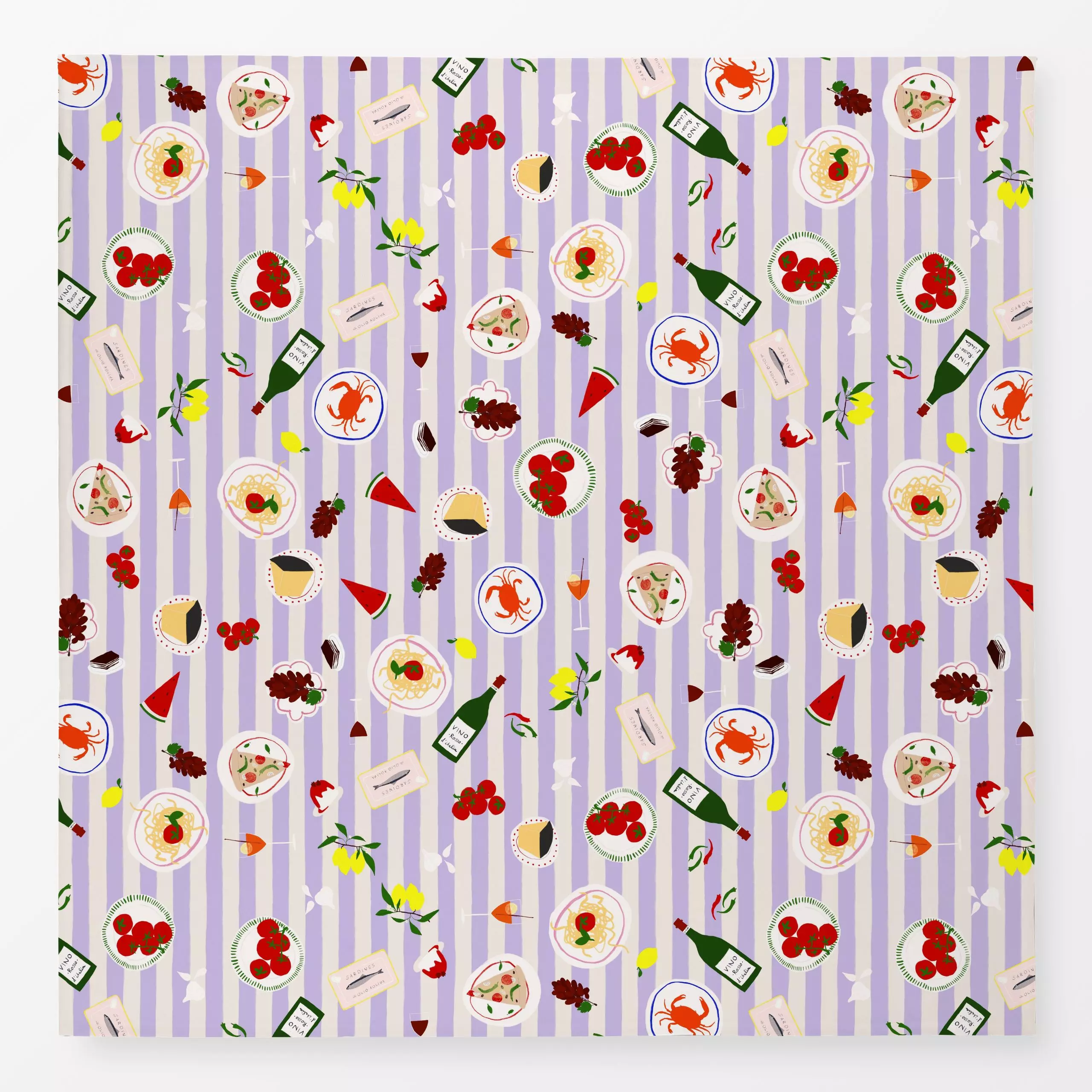 Tischdecke Tischszene Streifen Flieder, gemustert, Essen & Trinken, von Sophie Augustin Illustration