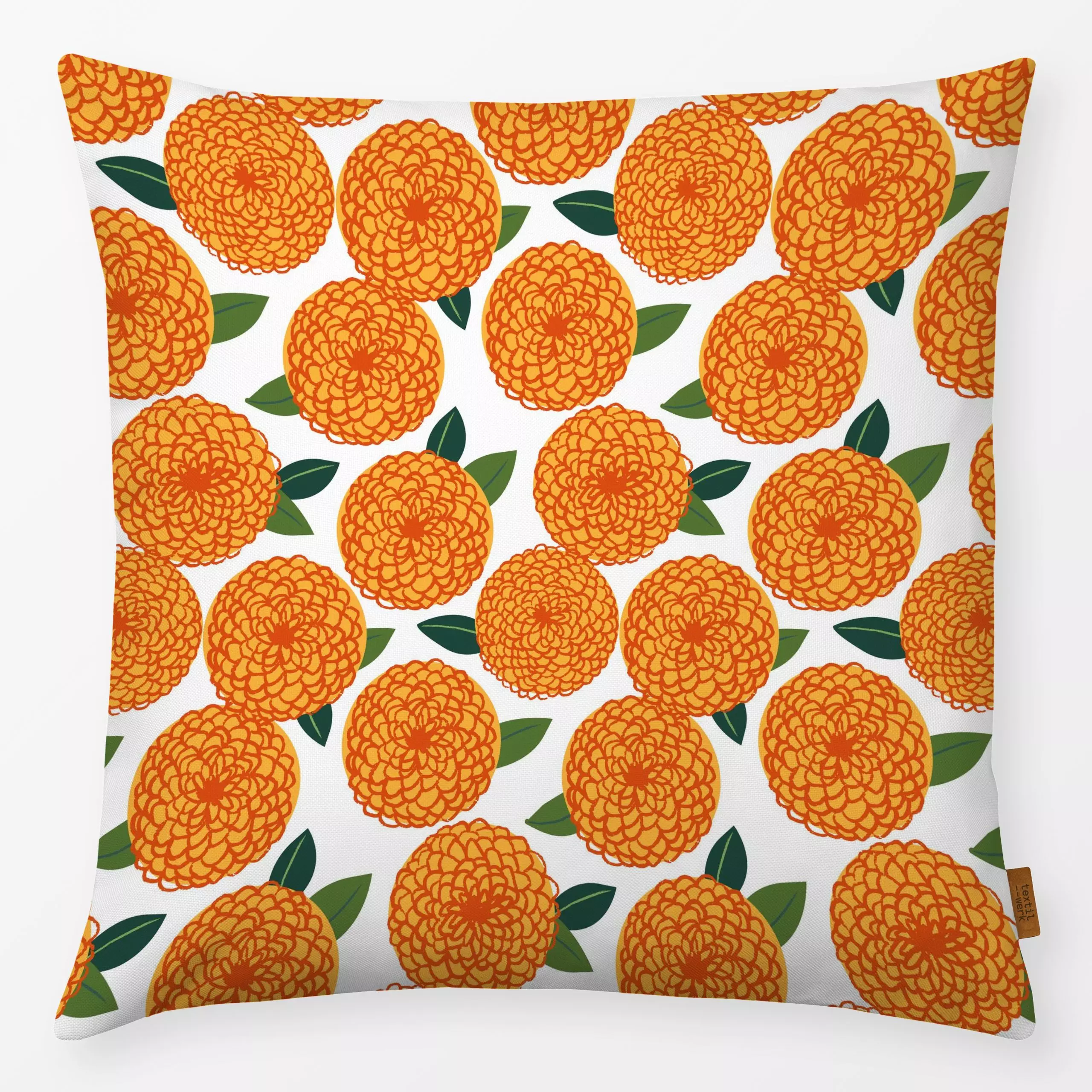Kissen Dahlien Kreise Muster Orange - Blumen & Florales, Symbole & Muster, Retro & Vintage - von „Mareen Heinz"; Muster, Blu...